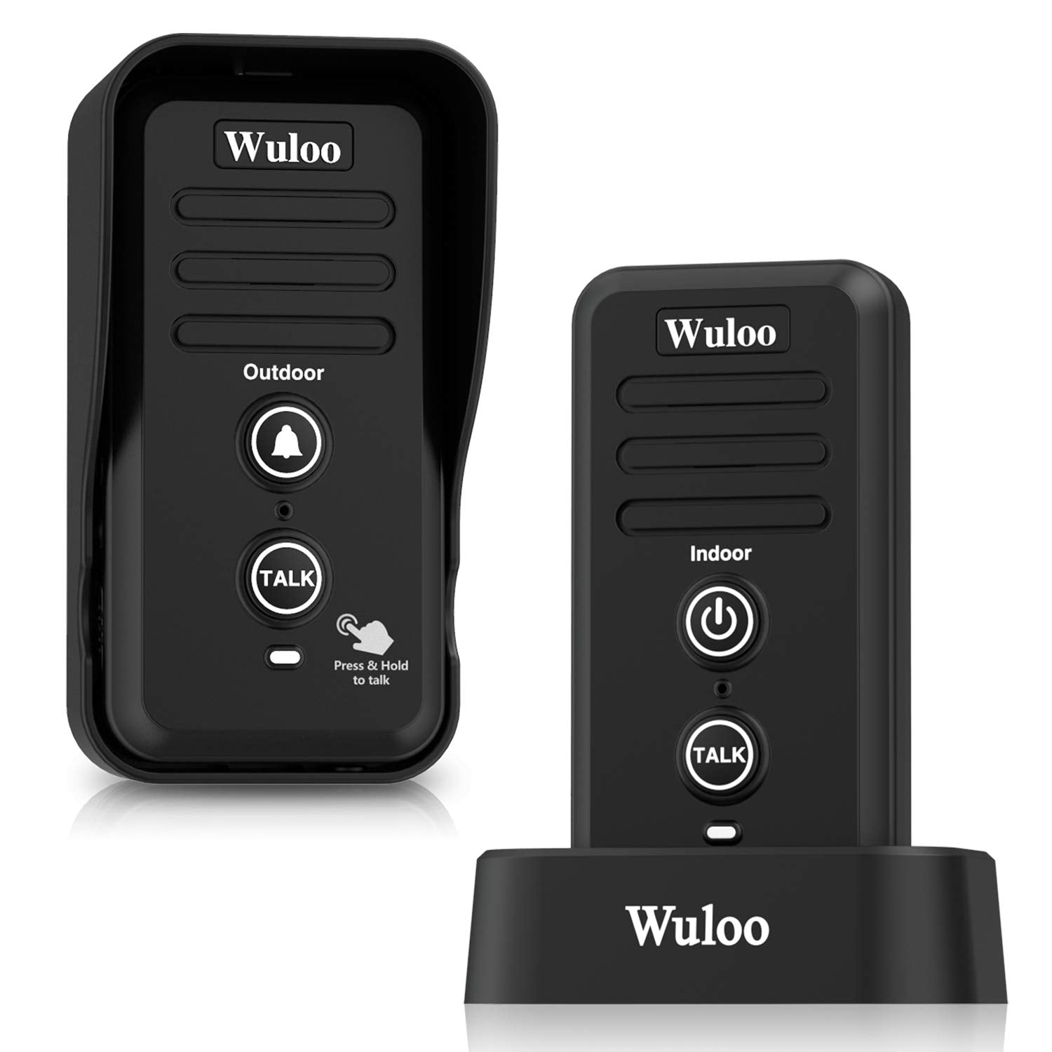 Wuloo Wireless Intercom Doorbells For Home Classroom, Intercomunicador Waterproof Electronic Doorbell Chime With 1/2 Mile Range 3 Volume Levels Rechargeable Battery (Black, 1&1)