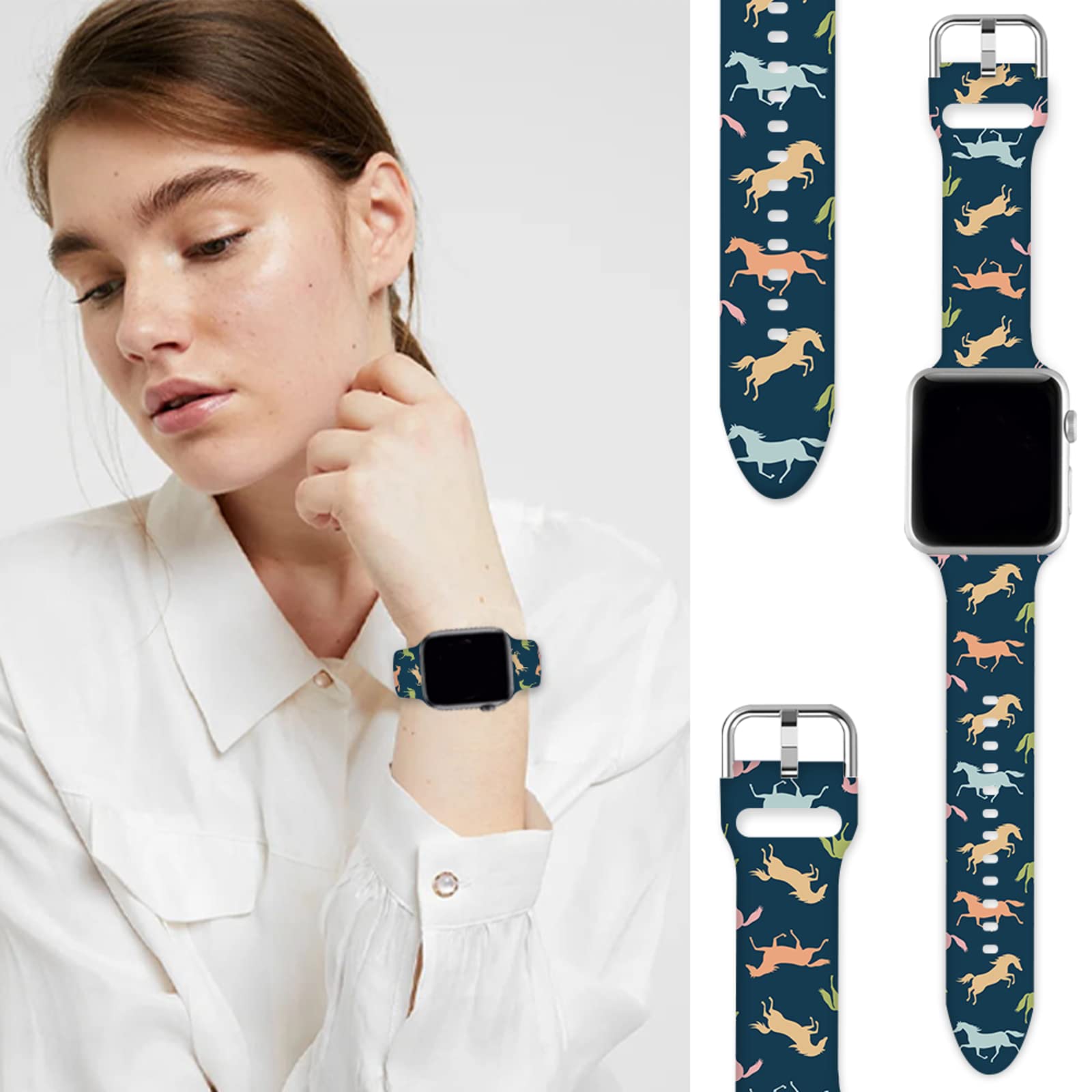 Compatible With Cute Cartoon Horse Animal Apple Watch 38/40/41/42/44/45Mm For Women Men,Soft Silicone Horse Animal Gifts Decorat