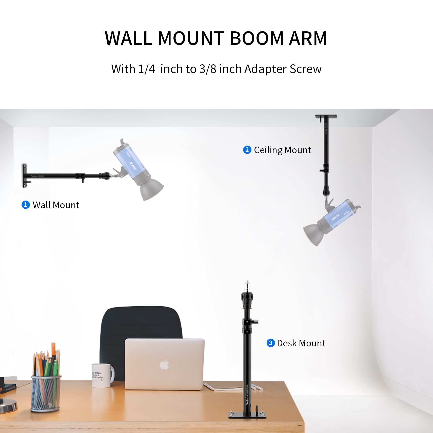 Selens Photography Camera Wall Mount Boom Arm, Ceiling Wall Mounting Up To 22Inch For Photo Video Studio Strobe Light, Softbox,