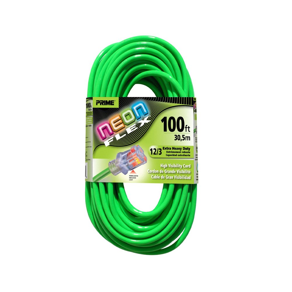 Prime Wire & Cable NS512835 100-Feet 12/3 SJTW Flex High Visibility Extra Heavy Duty Outdoor Extension Cord with Prime Indicator