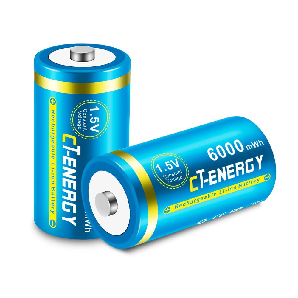 Ct Energy Rechargeable C Batteries 15V Lithium C Size High Capacity In 1500Cycle 6000Mwh 25H Fast Charging 2 Pack