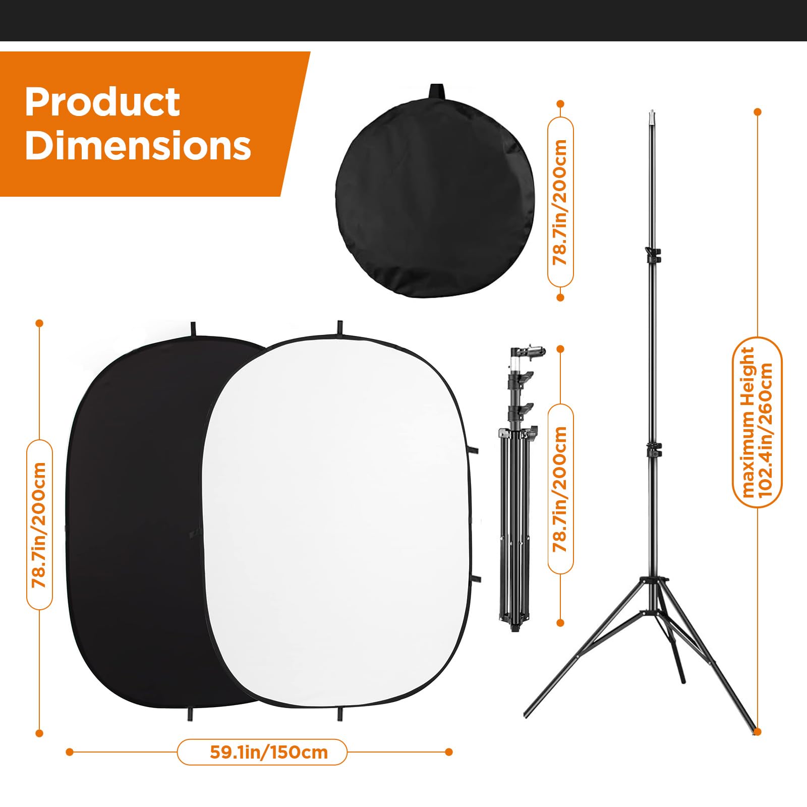 Portable Chromakey Black And White 2 In 1 Foldable Pop Up Backdrop With Stand, 150 X 200 Cm Foldable Panel For Photo, Video, Liv