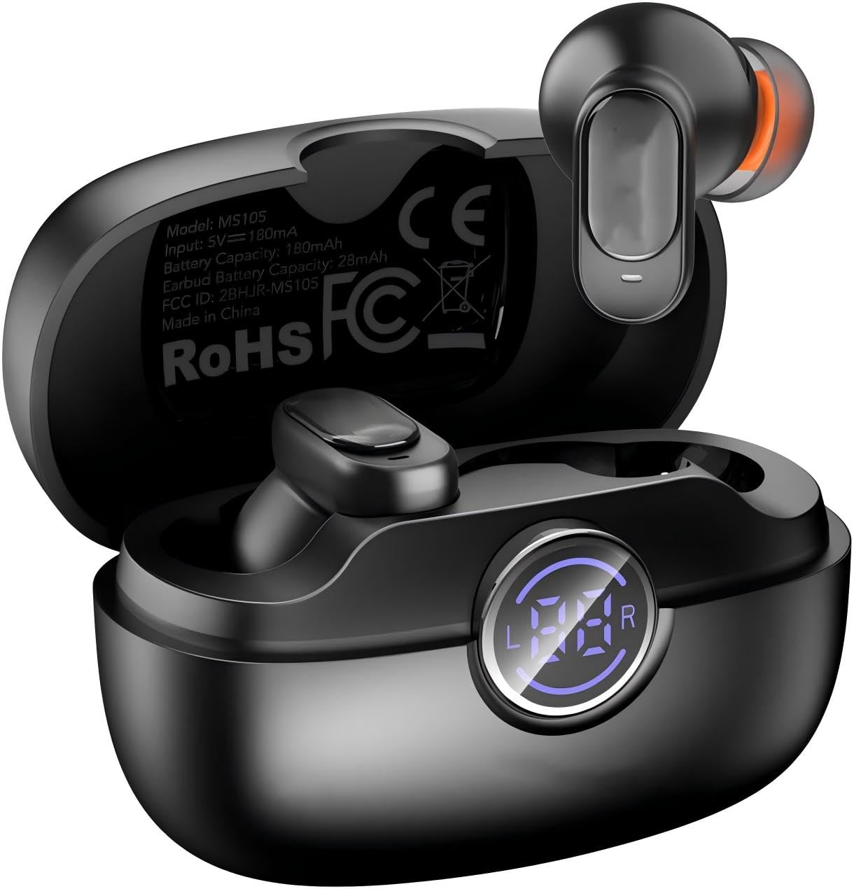 Rulbovs Wireless Earbuds Bluetooth 6.0, Bass Stereo Sound with ENC Noise Cancelling Mic, LED Power Display, IP7 Waterproof, 60H 