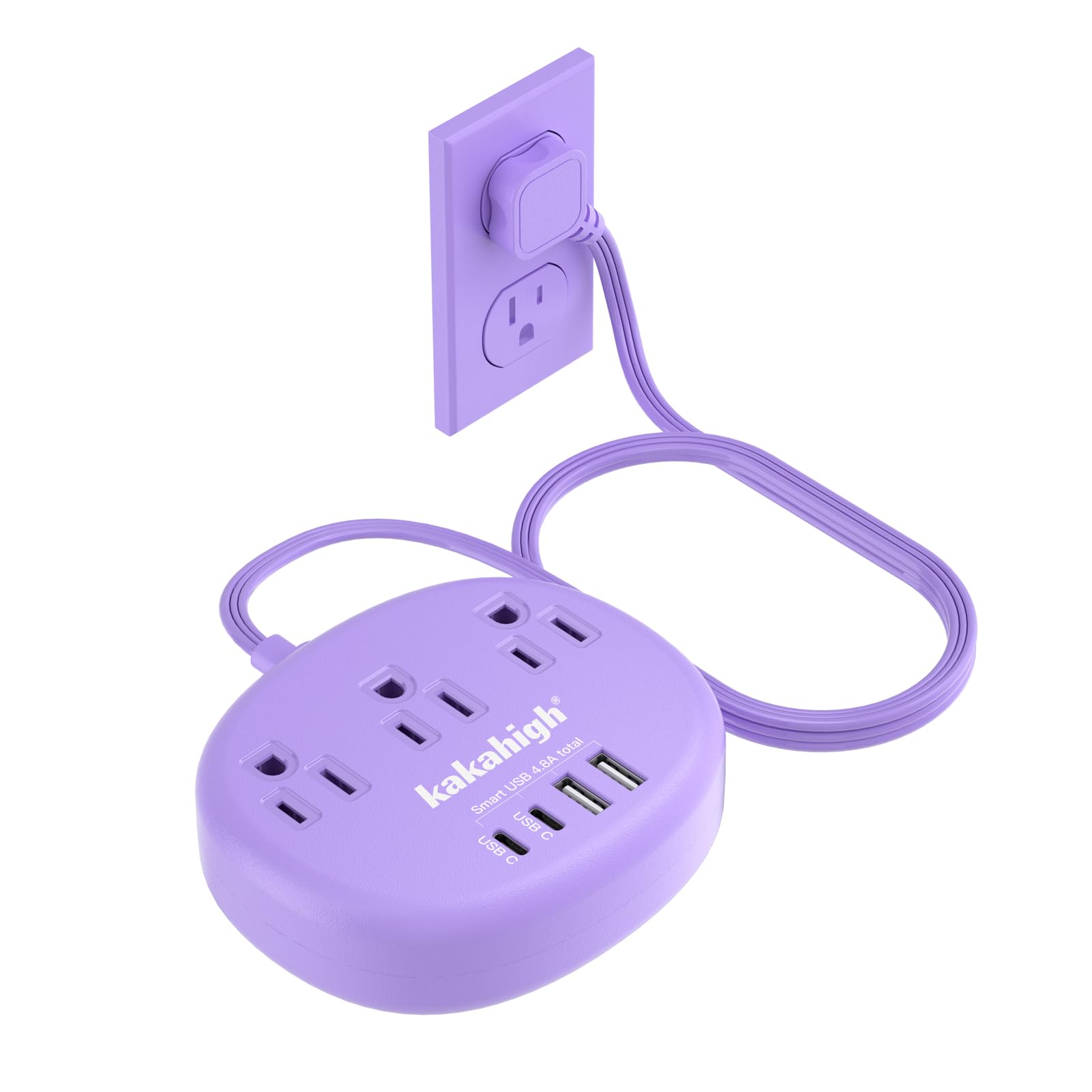 Purple Extension Cord With Surge Protected 1080J   5 Ft Flat Extension Cord, 1625W Cute Extension Cord With 3 Ac Outlet 4 Usb (2