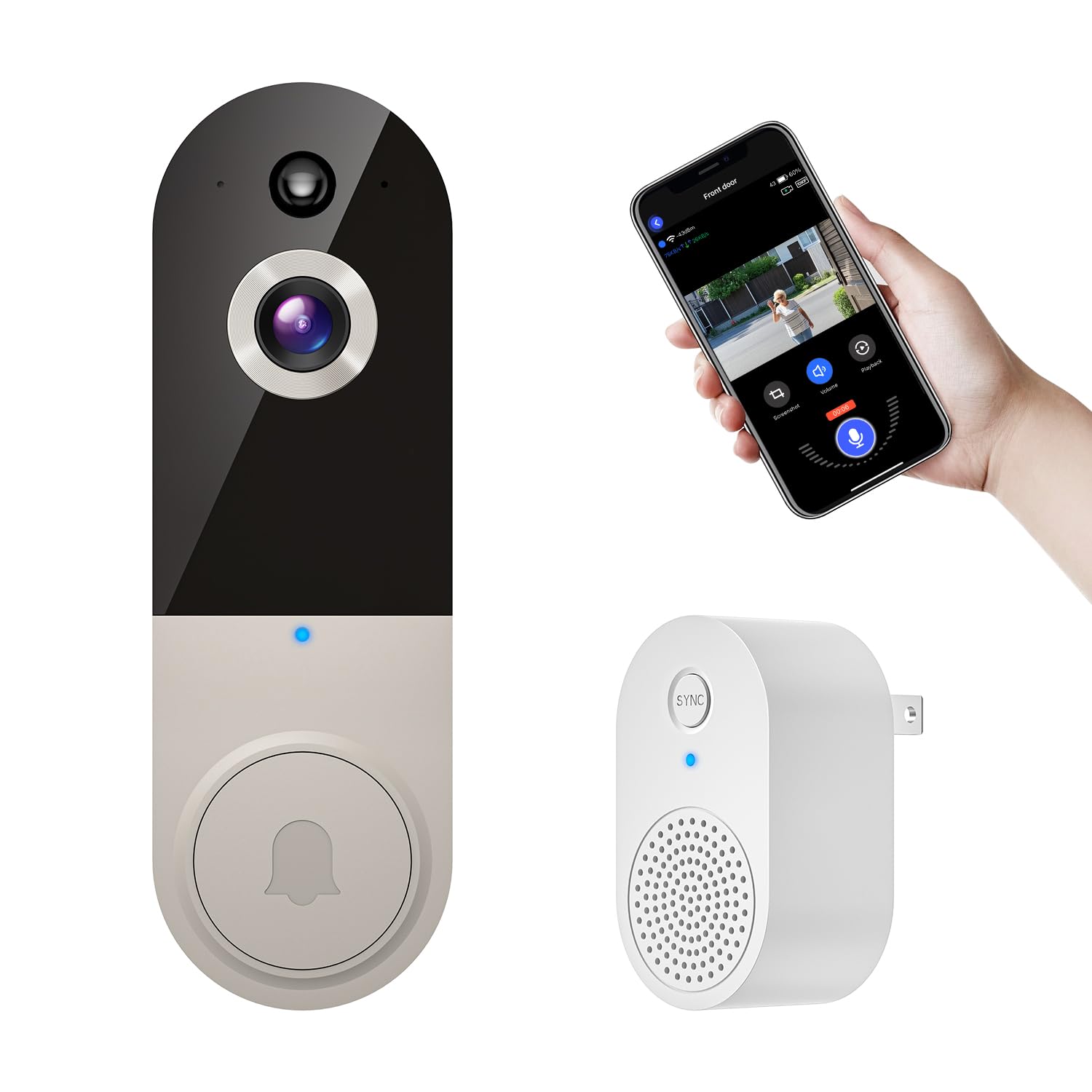 MeshSear 1080p Wireless Video Doorbell Camera with Indoor Receiver, AI Human Detection, 2-Way Audio, Night Vision, Cloud Storage