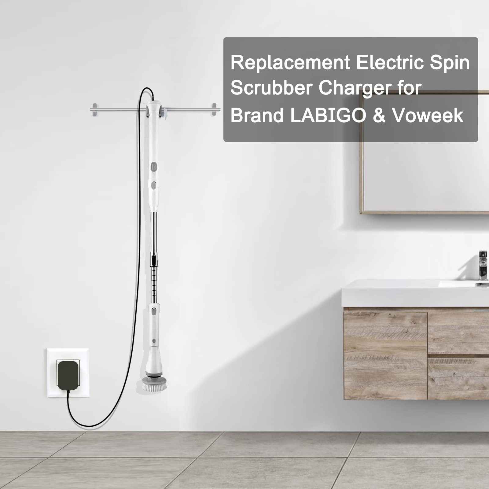 WUKUR 9V Electric Spin Scrubber Charger Replacement for Voweek & LABIGO Scrubbers - 5.9FT Black Charger Cord