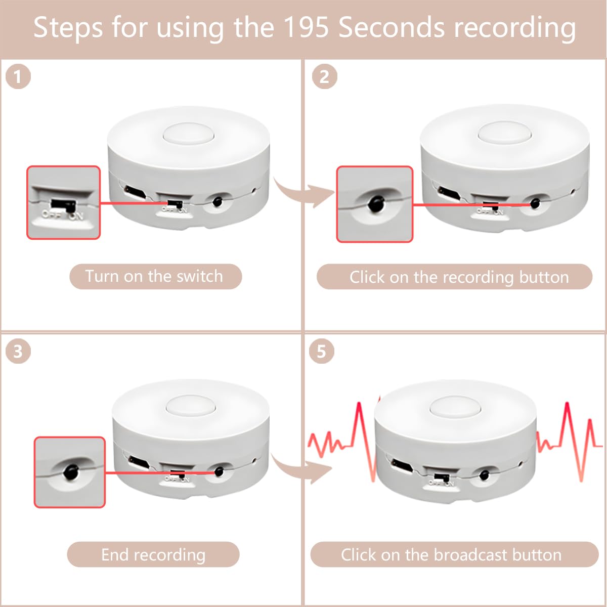 Xlw Voice Recorder, 195 Seconds Message Voice Recording Button, Record Custom Messages For Plush Toy, Stuffed Bear Toy, Baby Dol