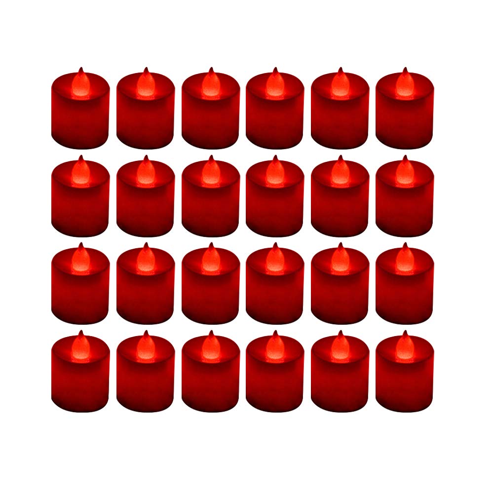 Lanker 24 Pack Flameless Led Tea Lights Candles - Flickering Red Battery Operated Electronic Fake Candles - Decorations For Wedd