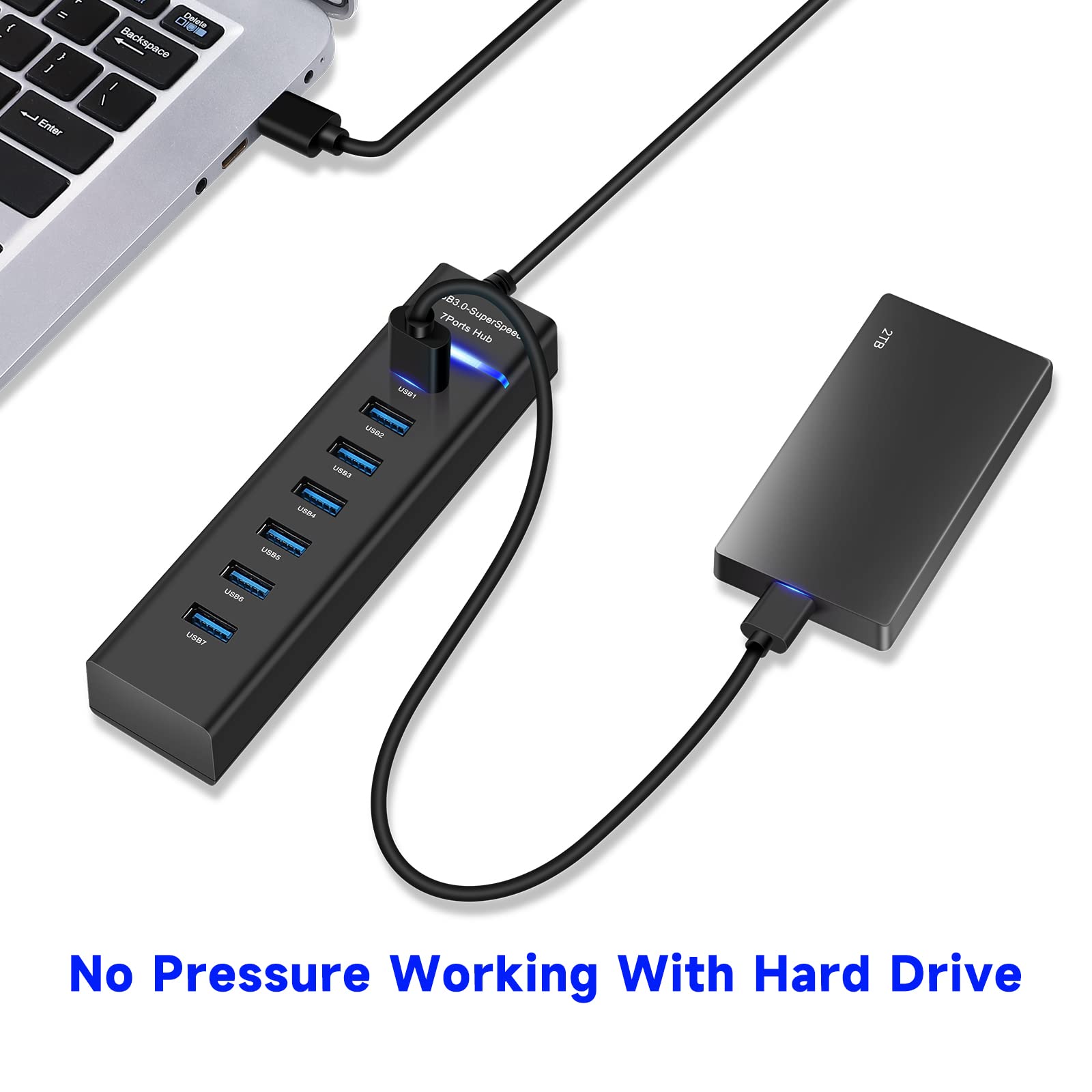 Usb 3.0 Hub, Yaimhsound Usb To 6* Usb 2.0 Hub + 1* Usb 3.0 Splitter, 7 Port Usb Hub For Laptop, Pc, Keyboard, Mouse, Dell, Hp, L