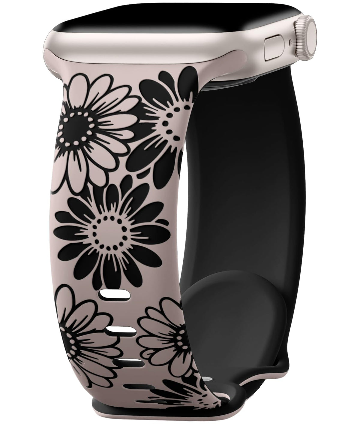 Daqin Floral Engraved Band Compatible With Apple Watch Band 44Mm 45Mm 46Mm 42Mm 49Mm Women,Cute Flower Iwatch Bands Soft Silicon