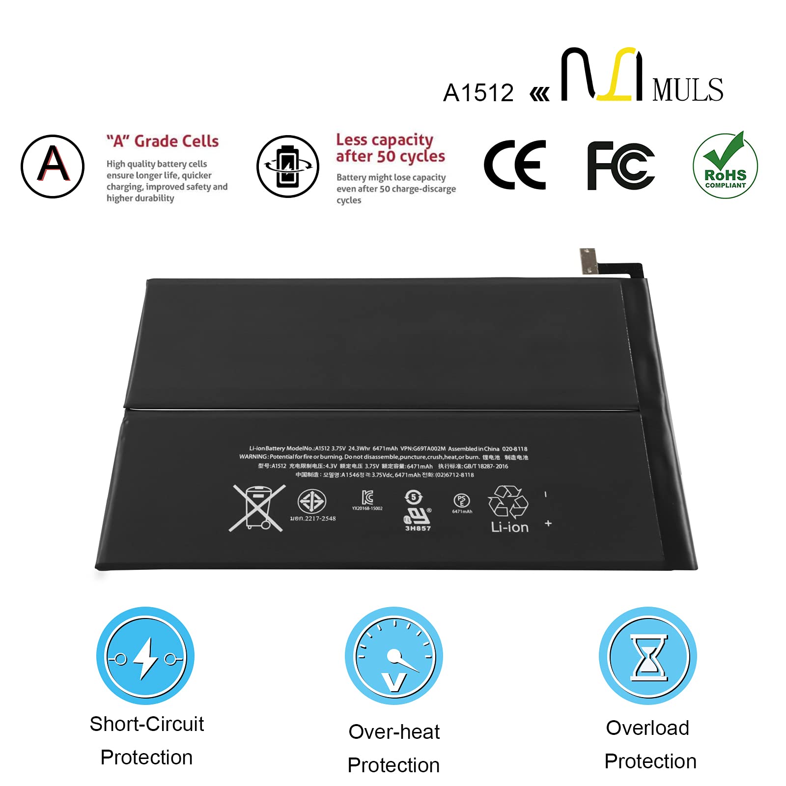 Muls A1512 Tablet Battery For Apple Ipad Mini 2 & Ipad Mini 3 A1489 A1490 A1491 A1599 A1600 A1601 Me276Ll/A Mf066Ll/A Mf247Ch/A
