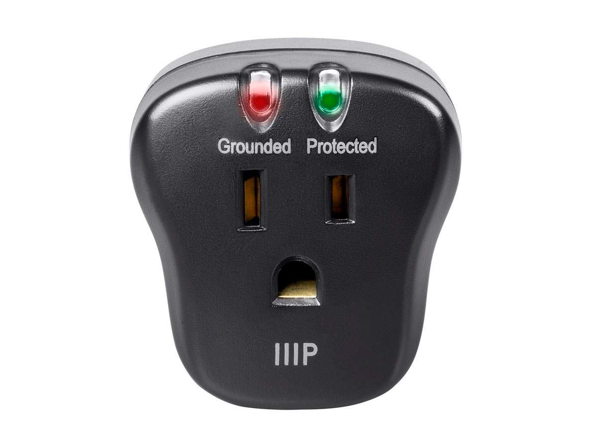 Monoprice 115877 1 Outlet Portable Mini Power Surge Protector Wall Tap   Black | Ul Rated 540 Joules With Grounded And Protected