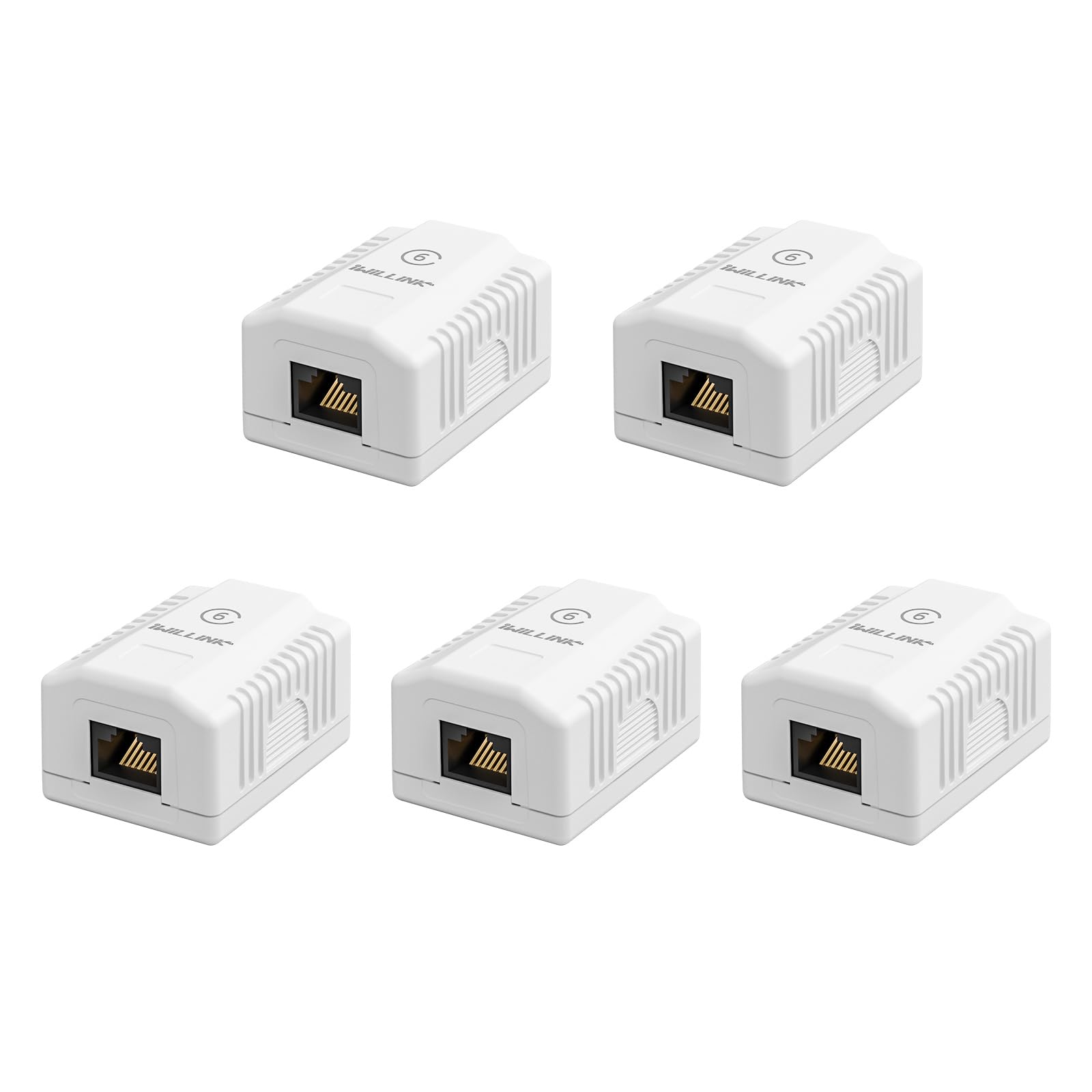Iwillink Cat6 Ethernet Surface Mount Box, 1 Port Rj45 Keystone Jack Surface Mount Box, 5 Pack, White