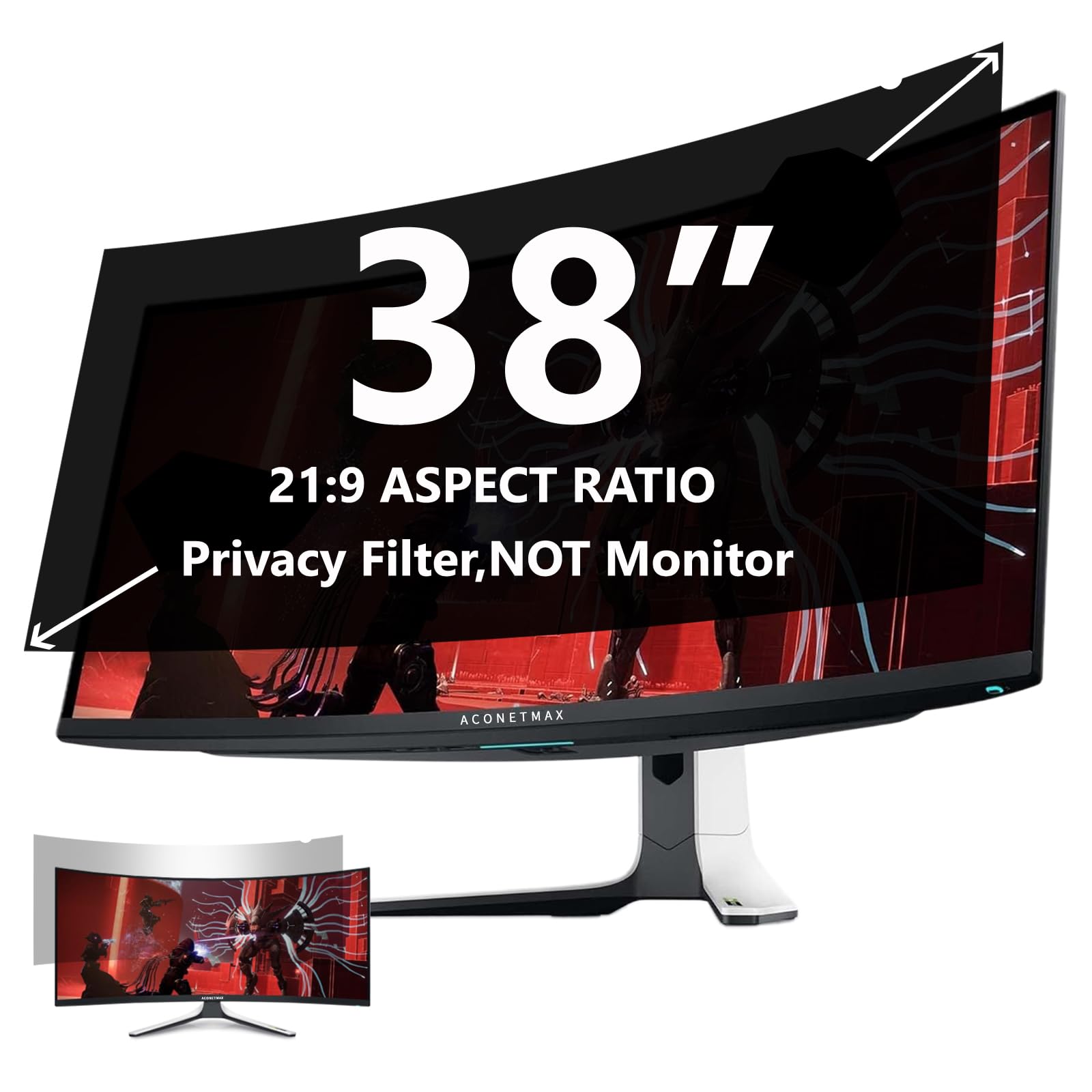 ACONETMAX 38 Inches Privacy Screen Filter for 21:9 Ultrawide Curved Monitor | Computer Privacy Shield | Removable |Anti Glare |