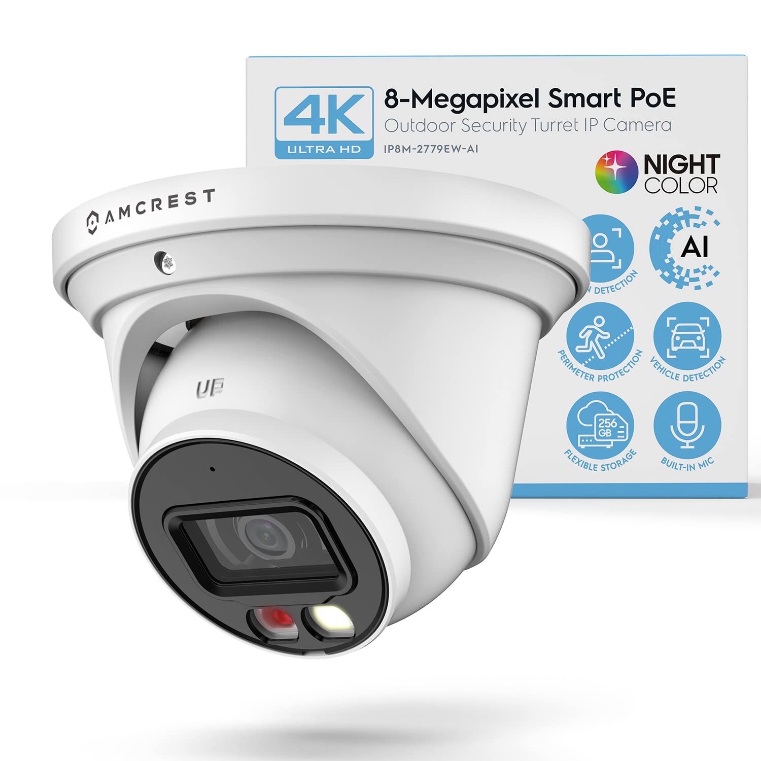 Amcrest Ultrahd 4K (8Mp) Ip Poe Ai Camera, 49Ft Nightcolor, Security Outdoor Turret Camera, Built In Microphone, Human Detection