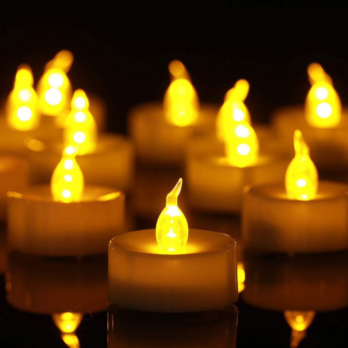 Anziner Tea Lights,50 Pack Flameless Led Tealight Candles,Realistic Flickering Warm Yellow Battery Operated Led Tea Lights Candl