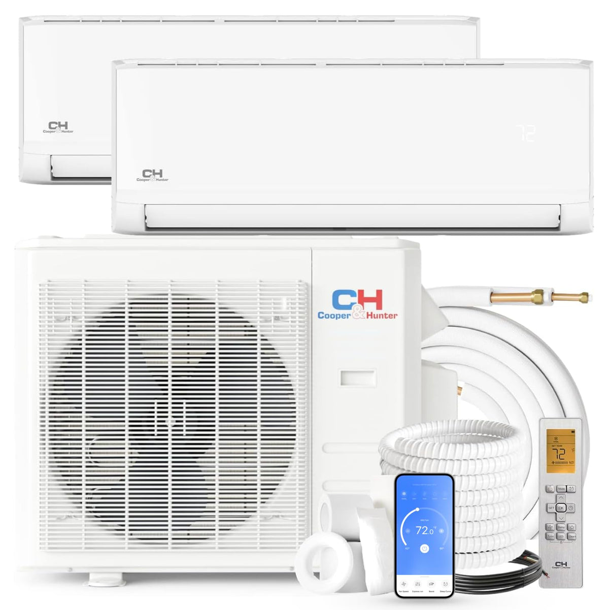 Cooper&Hunter 18,000 Btu Dual Zone 6,000 + 9,000 Btu Multi Zone, 22.9 Seer2, Wall Mount Ductless Mini Split A/C Air To Air Inver