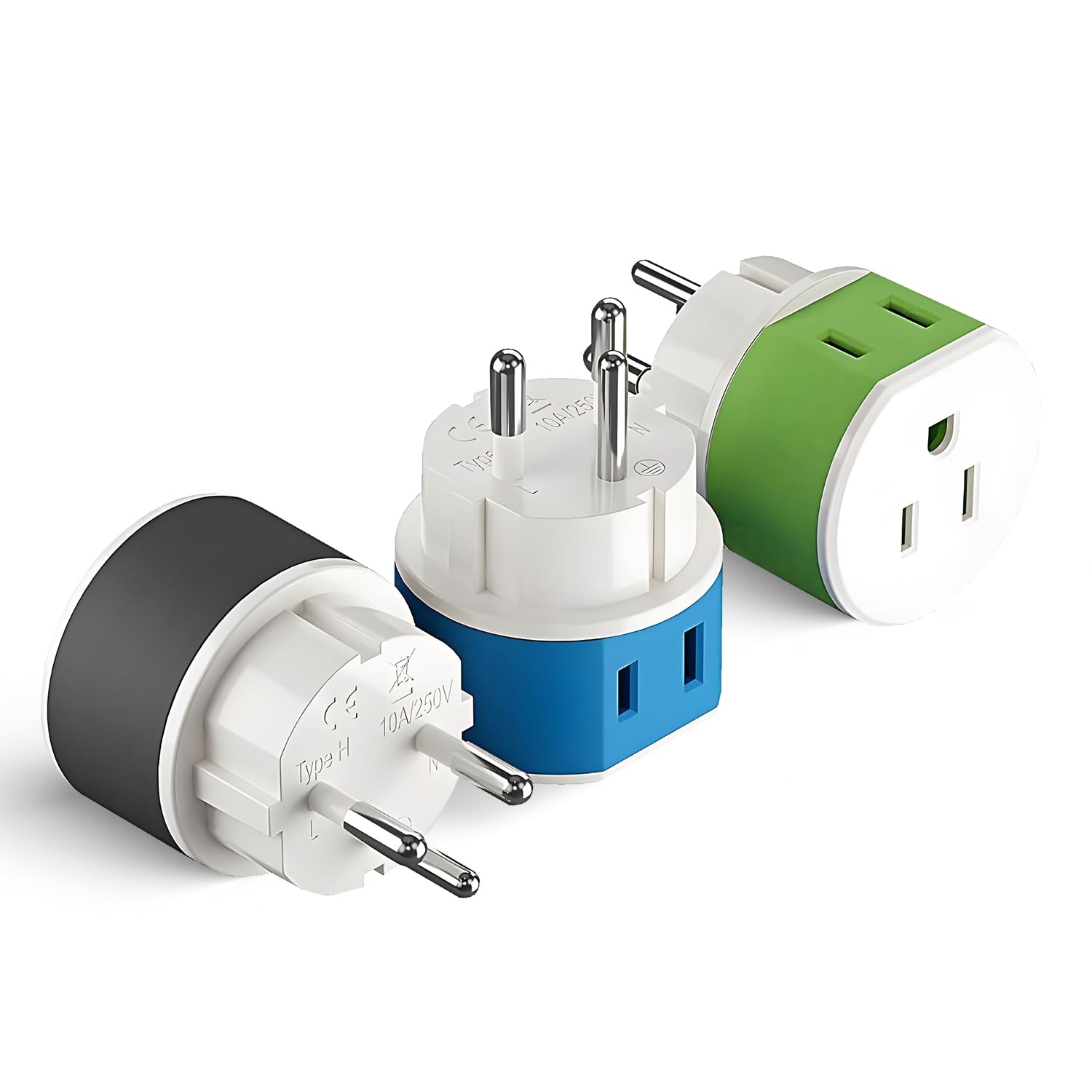 Orei Israel, Palestine Power Plug Adapter With 2 Usa Inputs   Travel 3 Pack   Type H (Us 14) Safe Grounded Use With Cell Phones,