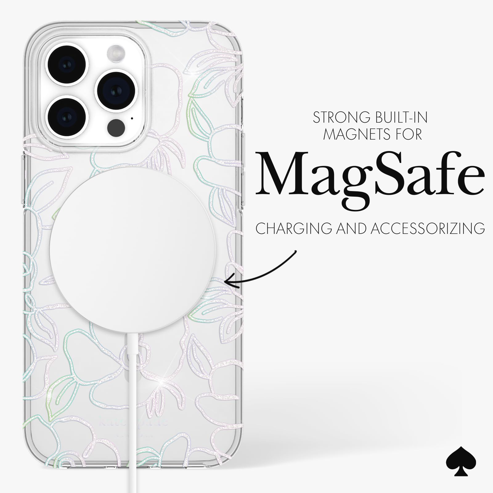 Kate Spade New York Iphone 15 Pro Max Case, Compatible With Magsafe   Modern Floral Silver
