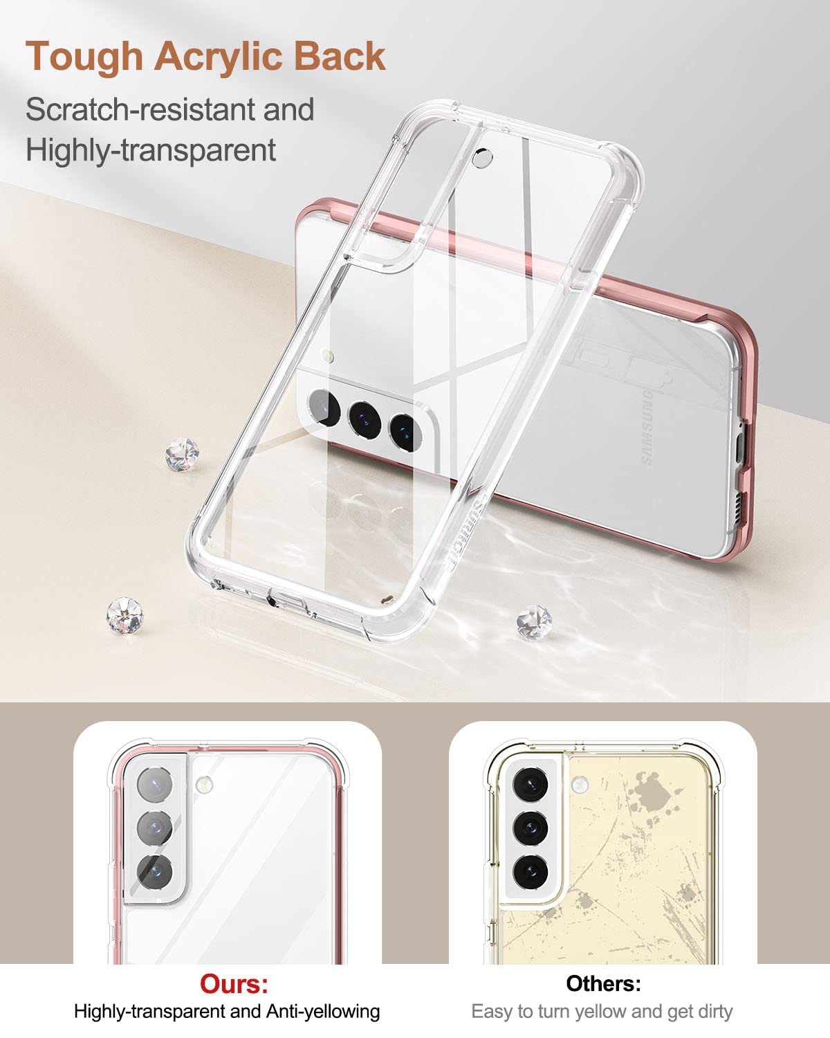 Suritch For Samsung Galaxy S22+ Plus Clear Case 6.6 (Only), [Built-In Screen Protector] Full Body Protective Hard Shell+Soft Tpu