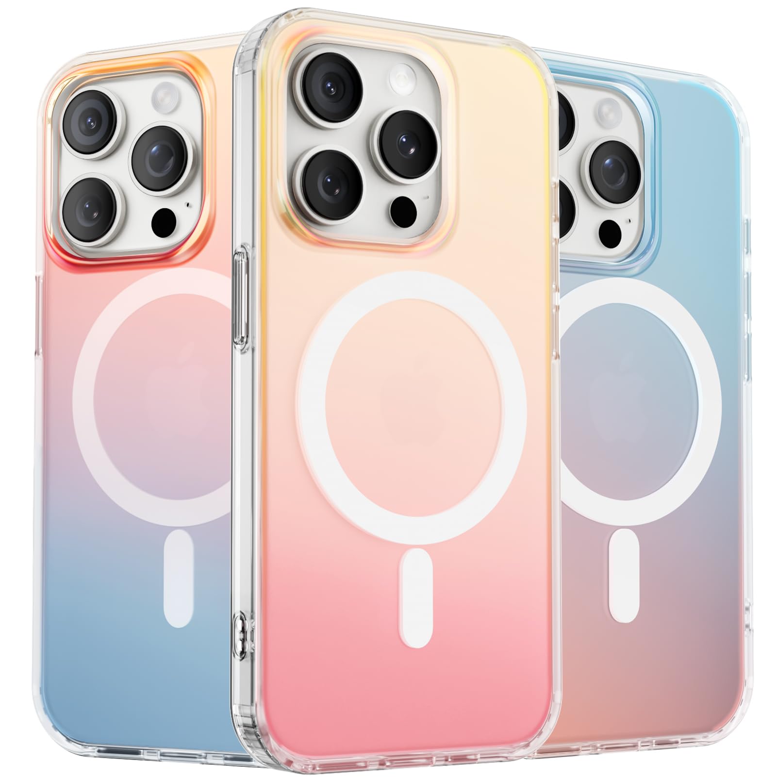 ORNARTO for iPhone 15 Pro Case 6.1inch, [Compatible with MagSafe], Magnetic Holographic Translucent Cases, Slim Dynamic Iridesce