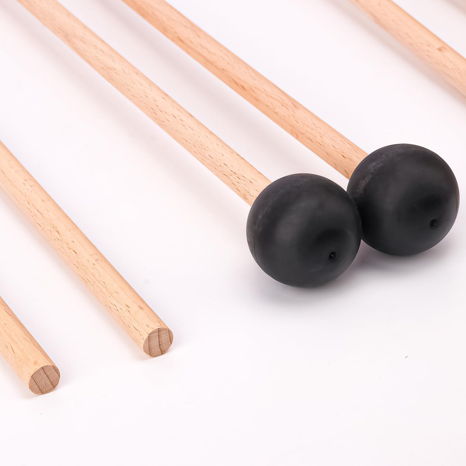 Geytetqi 4 Pair Black Bell Mallets Glockenspiel Sticks, 15 Inch Wooden Percussion Mallets, Rubber Xylophone Mallet With Wood Han