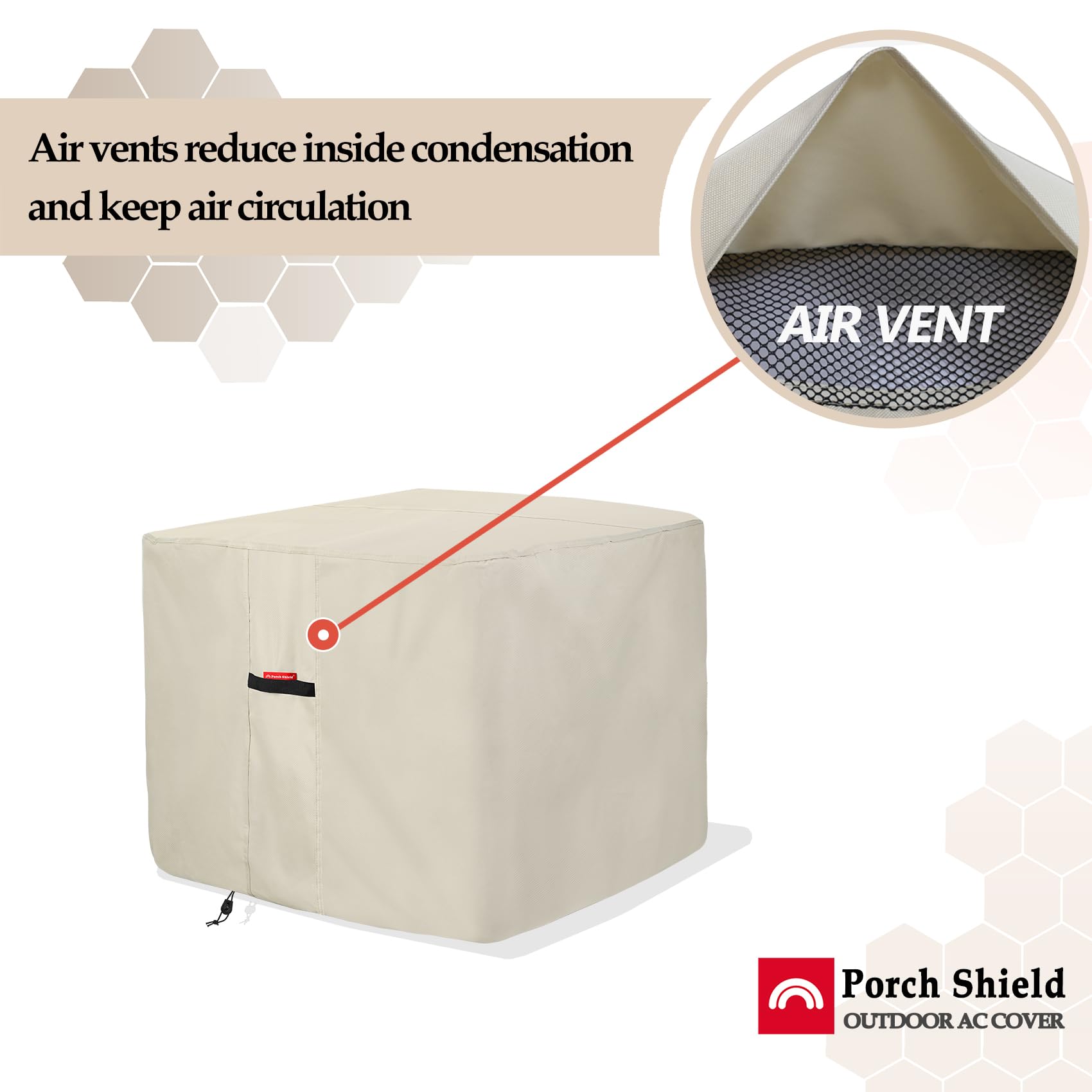 Porch Shield 600D Waterproof Air Conditioner Covers For Outside Units Square Ac Cover Tan   34 X 34 X 30 Inch