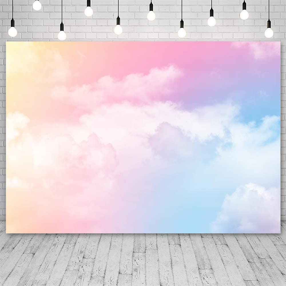 Ablin 7X5Ft Pink Clouds Photography Backdrop For Party Rainbow Cloud Abstract Sky Photography Background For Wedding Baby Shower