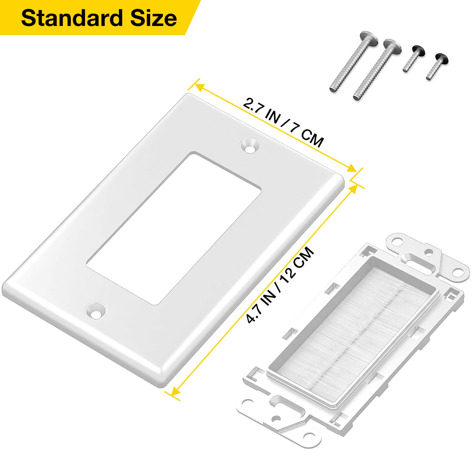 BNPUHIU Single Brush Wall Plate Cable Pass Through Insert 1-Gang Low Voltage ABS White 2 Pack
