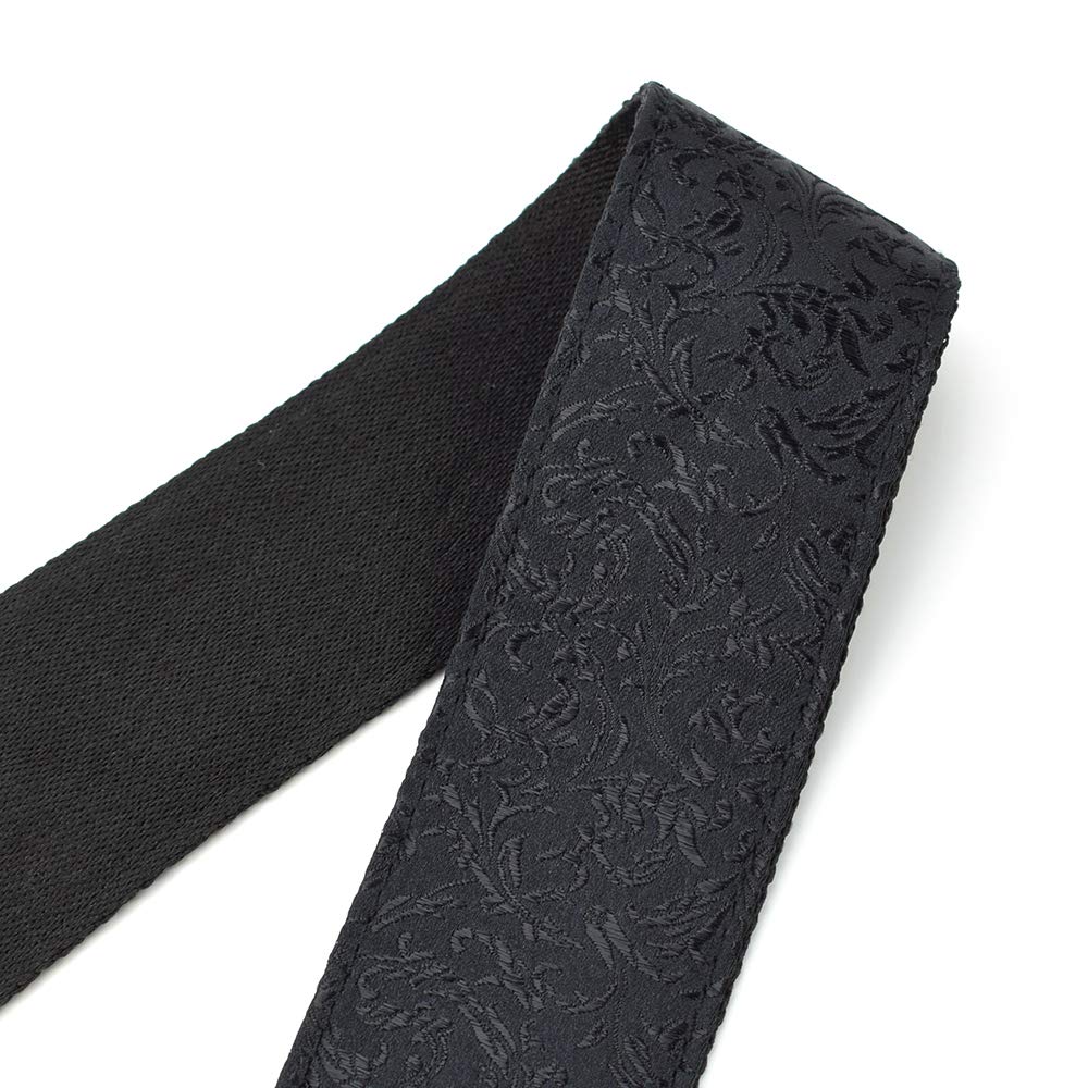 Cloudmusic Guitar Strap For Acoustic Electric Embroidered Jacquard Vintage Floral Patterns(Leaves In Black)