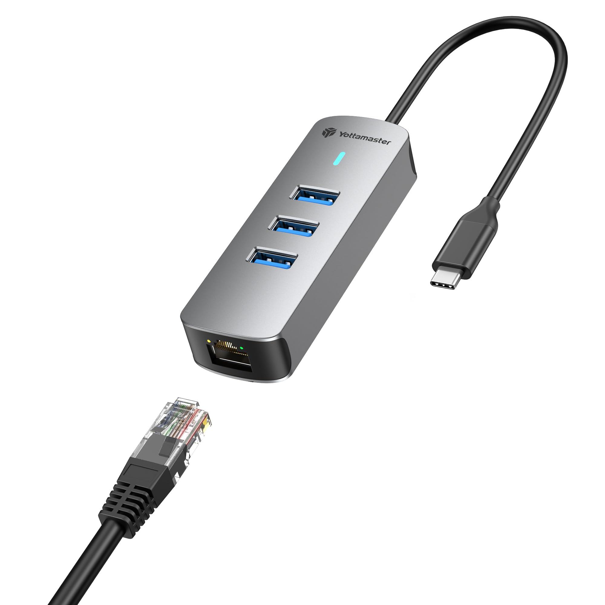Yottamaster 4in1 USBC to Ethernet Adapter with 2.5Gbps Gigabit Ethernet  3X USBA 3.0 Ports, Aluminum LAN Converter, Plug an