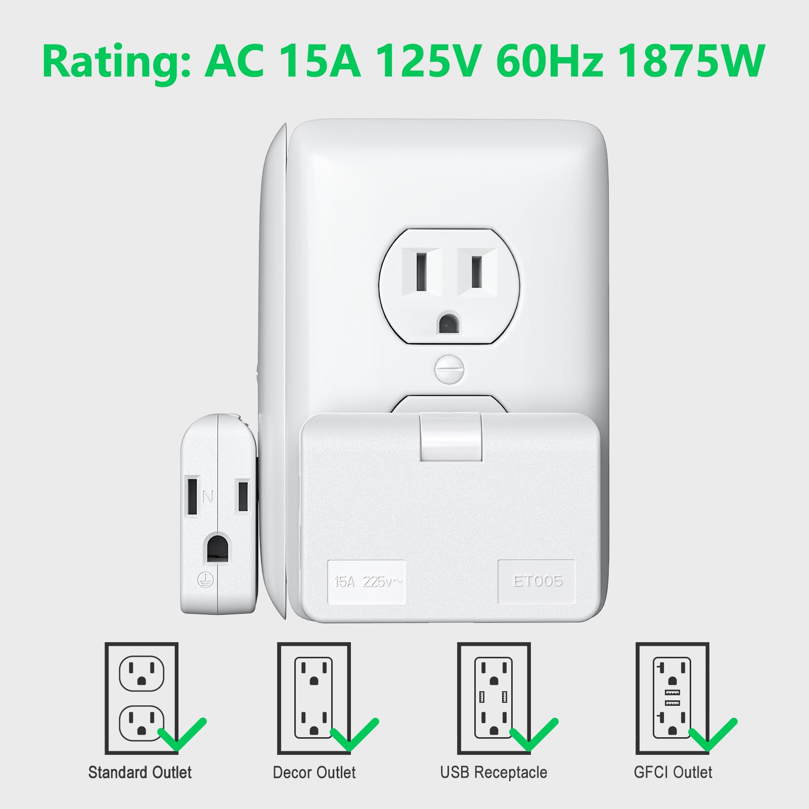 Etwincoo 2 3 Prong Adapter Swivel Polarized Grounding Converter, Fireproof 3 Outlet Adapter For Household, 2 Pack