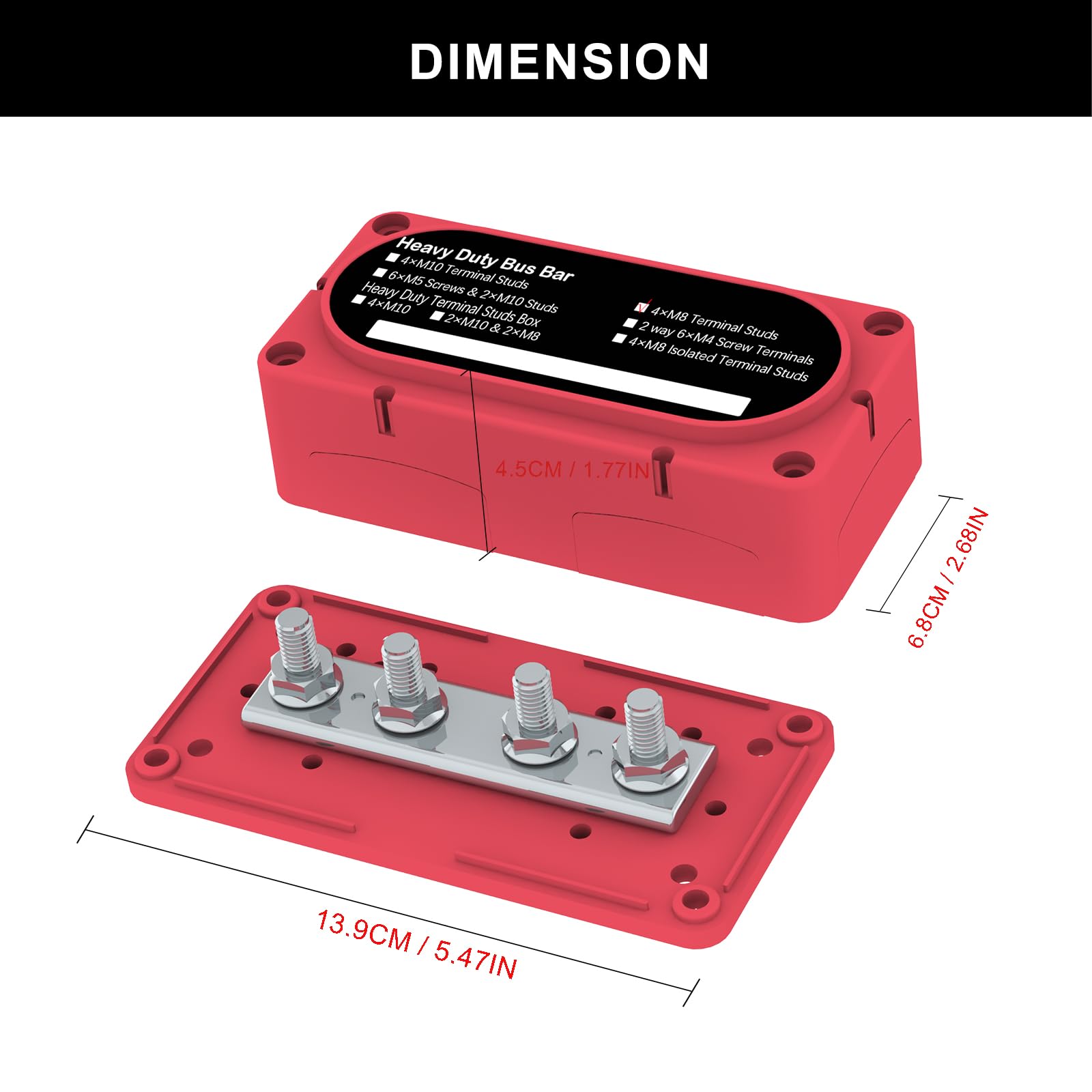 Uckasayfy Heavy Duty Bus Bar 300A 12V Power Distribution Block With 5/16'' (M8) 4 Posts Terminals Block With Cover For Automotiv