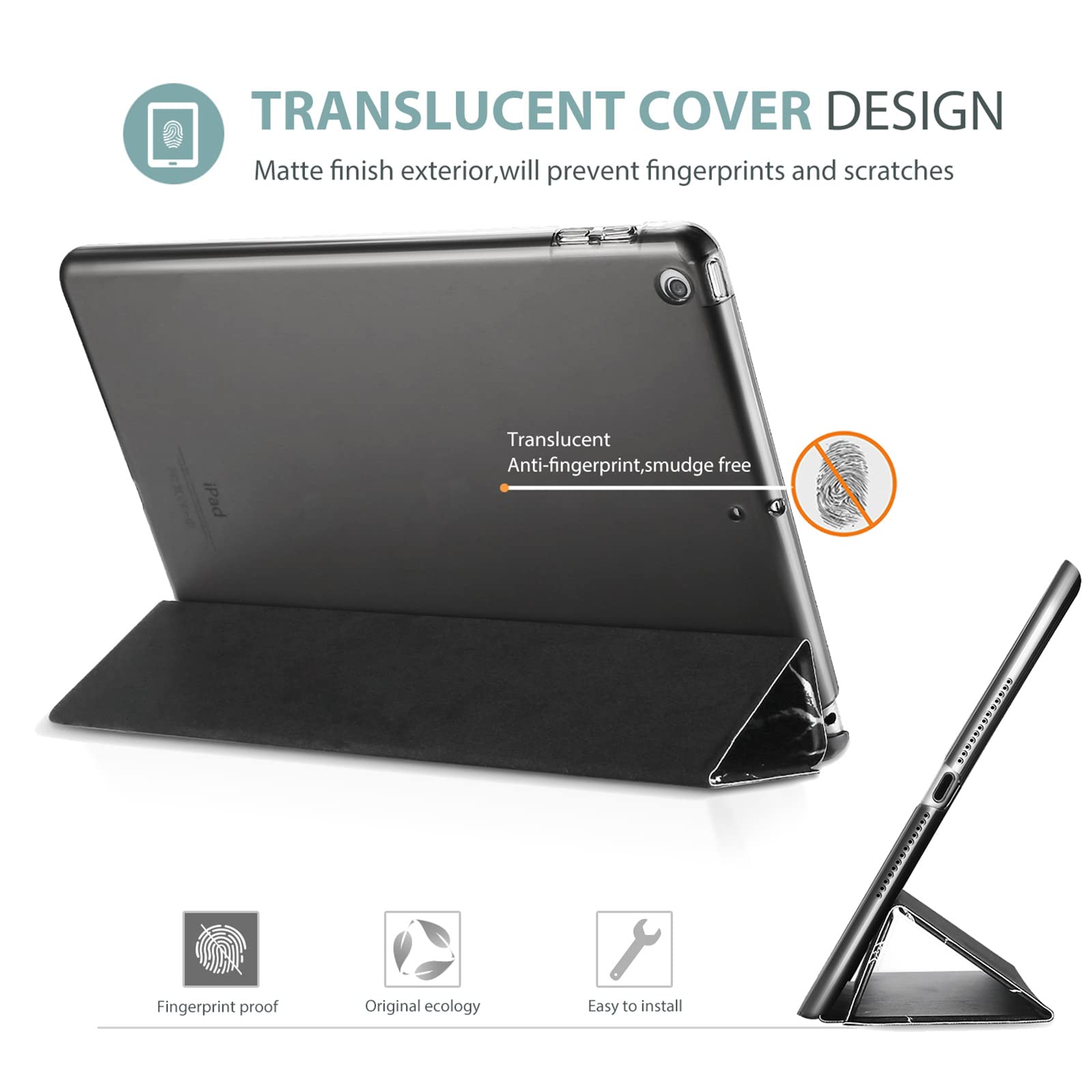 Procase Smart Case For Ipad 9.7 Inch Ipad 6Th/5Th Generation Case 2018 2017(Model: A1893 A1954 A1822 A1823), Ultra Slim Lightweight Stand Case With Translucent Frosted Back Smart Cover  Blackmarble