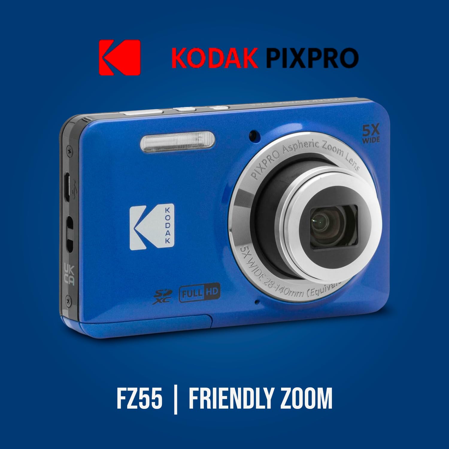 Kodak Pixpro Friendly Zoom Fz55 Digital Camera (Blue) Bundle With 32Gb Memory Card And Digital Camera Lcd Screen Protectors (3 I