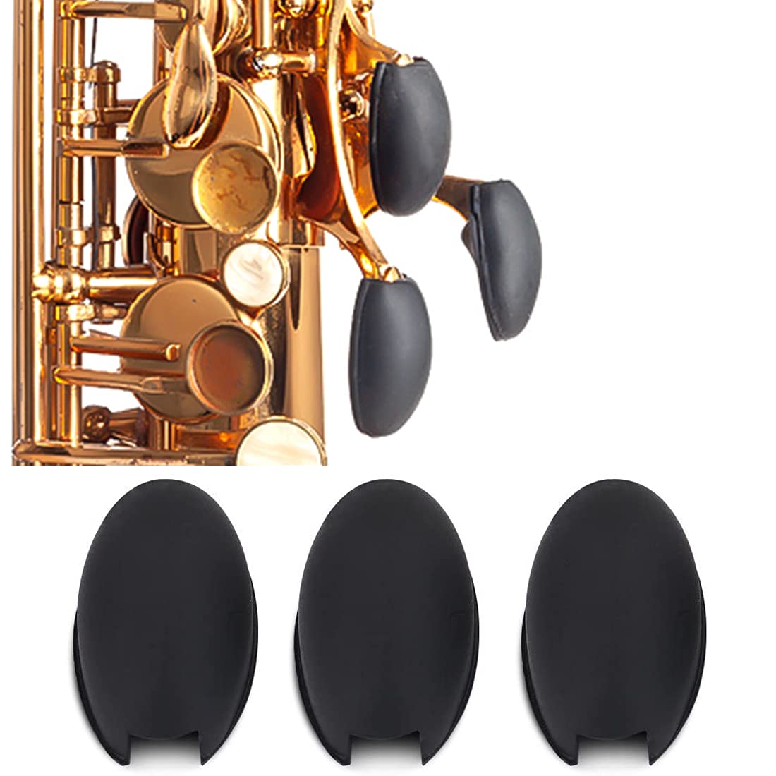 Kaiy 3Pcs Saxophone Rubber Thumb Rest, Black Silicone Thumb Rest Palm Key Risers Finger Protector, For Alto Tenor Soprano Sax Ke