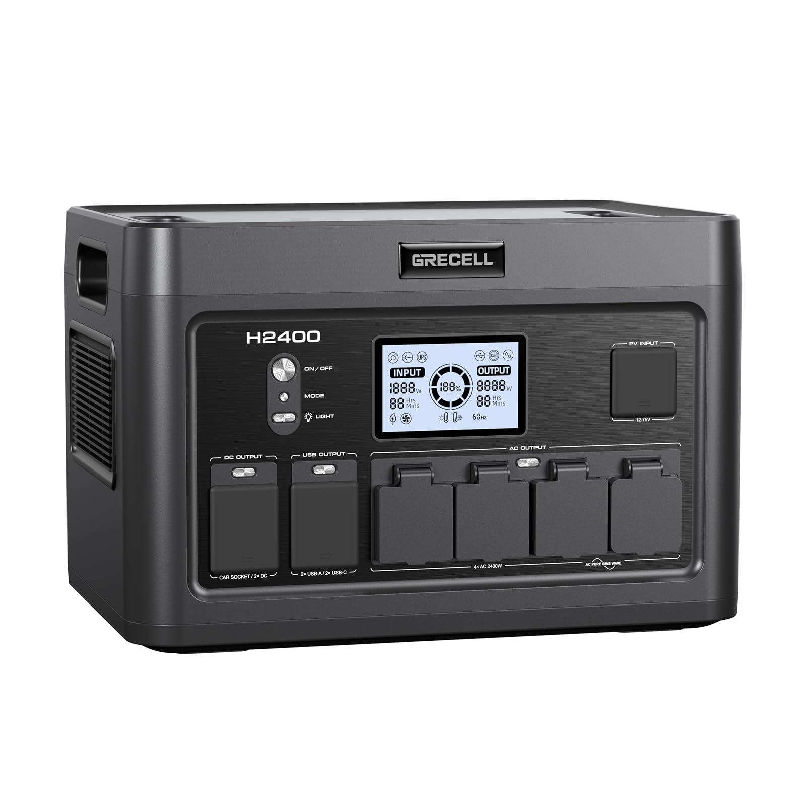 2400W Portable Power Station 1843Wh Grecell Outdoor Solar Generator With 2400W(4800W Peak) 4 Ac Outlets, Fast Charging Emergency