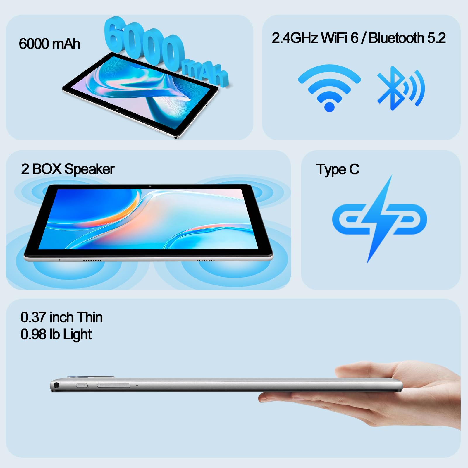 Itmeipc Tablet, 10.1'' Android Tablet With Quad Core Processor, 6Gb Ram 64Gb Rom, 1280 * 800 Hd Ips Touchscreen, 6000 Mah Batter