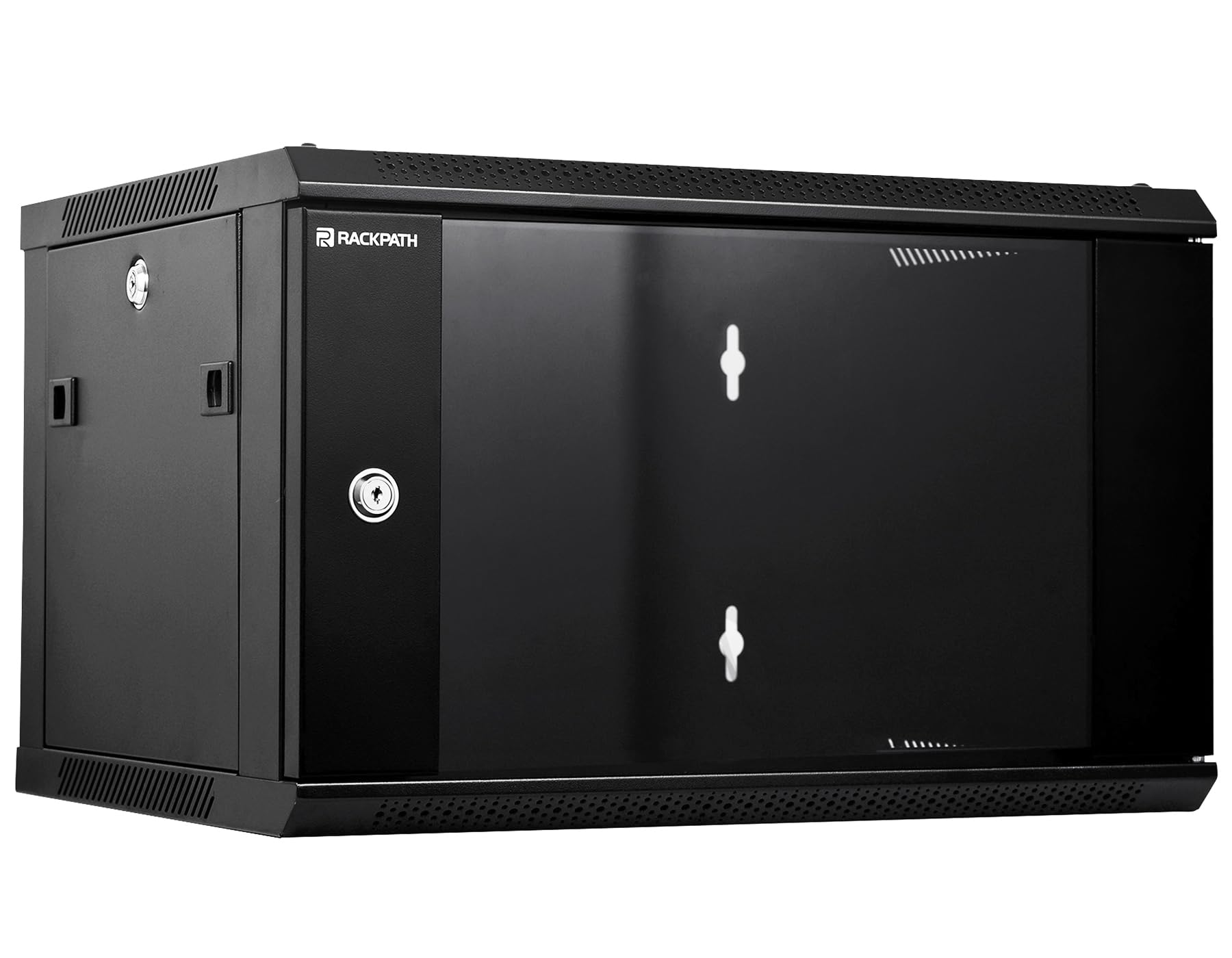 Rackpath 6U Performance Wall Mount Server Cabinet Network Rack Enclosure, Quiet Cooling Fan, Locking Glass Door, Black