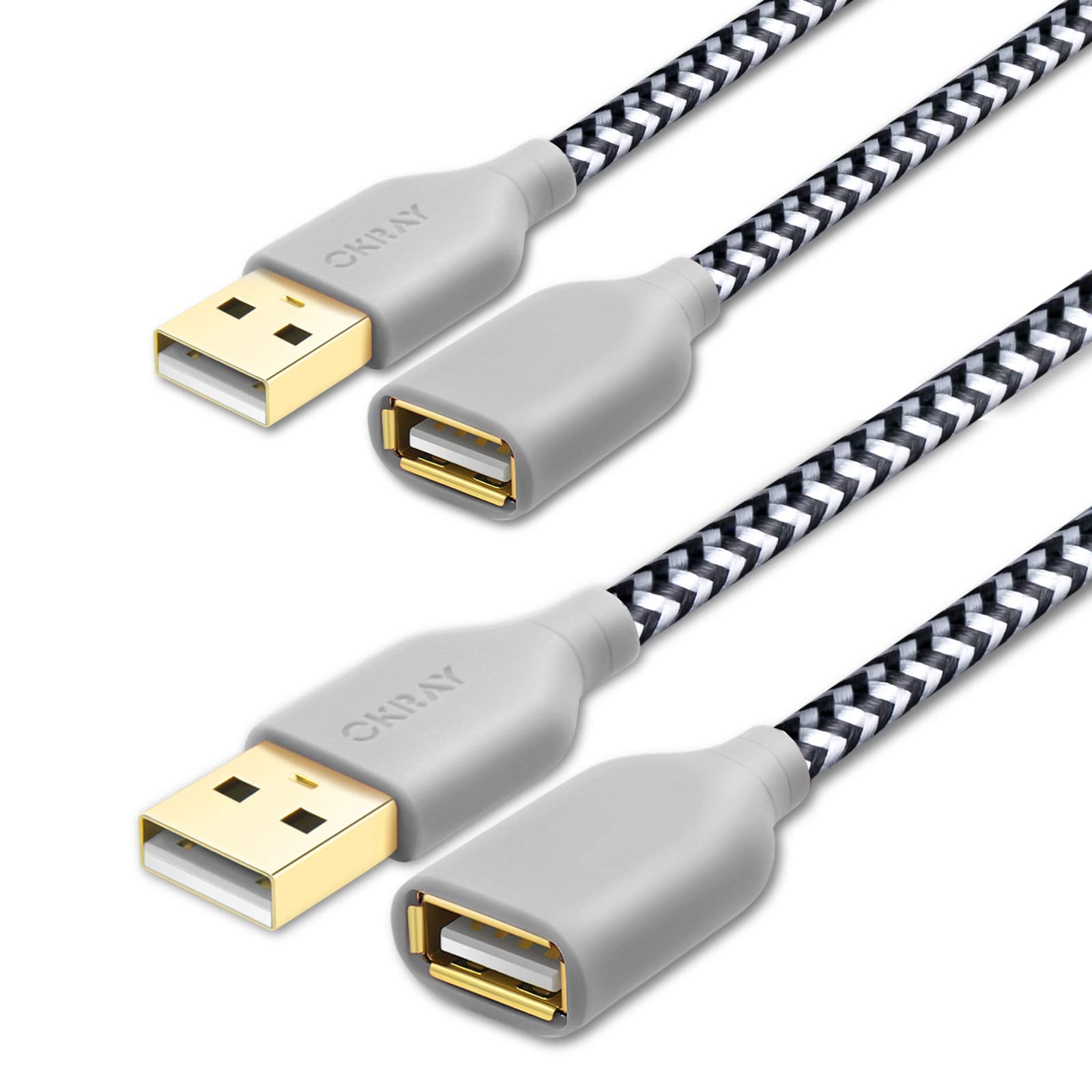 Okray White Usb Extension Cable, 6Ft 2 Pack Usb 2.0 Extension Cable   Type A Male To A Female Extender Cord Nylon Braided With Gold Plated Connectors For Usb Flash Drive, Hard Drive, Printer, Webcam
