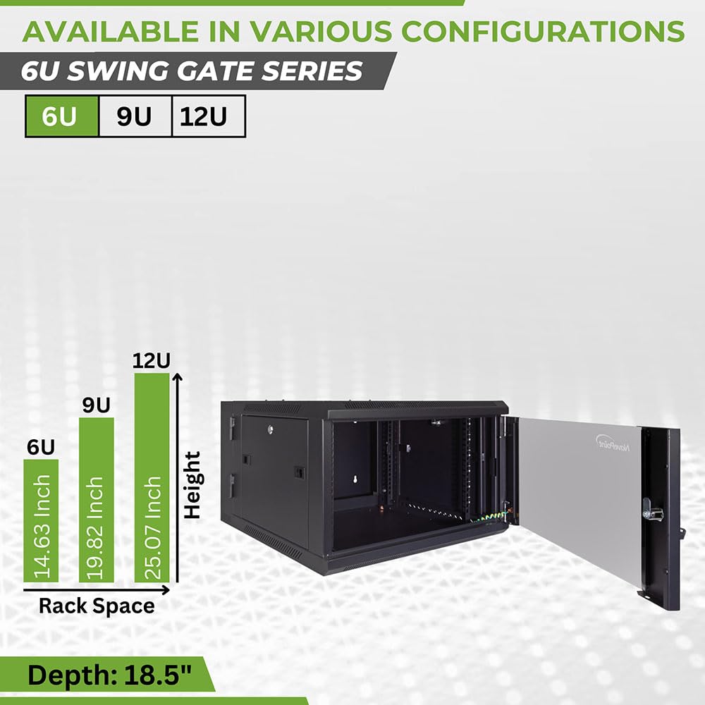 Navepoint 6U Server Cabinet With Hinged Back   23.6    Deep, 6U Server Rack Enclosure With Locking Glass Door, Wall Mount Rack W