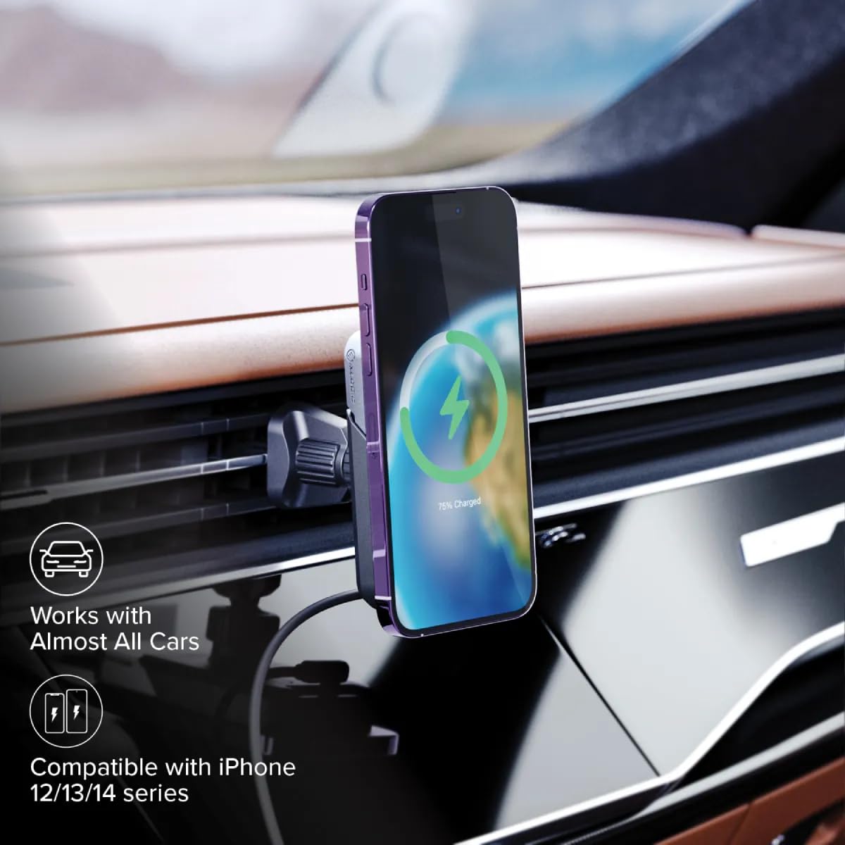 Alogic Matrix Universal Magnetic Wireless Car Charger | Car Phone Holder With Wireless Charging | 15W Fast Charging | Magsafe &