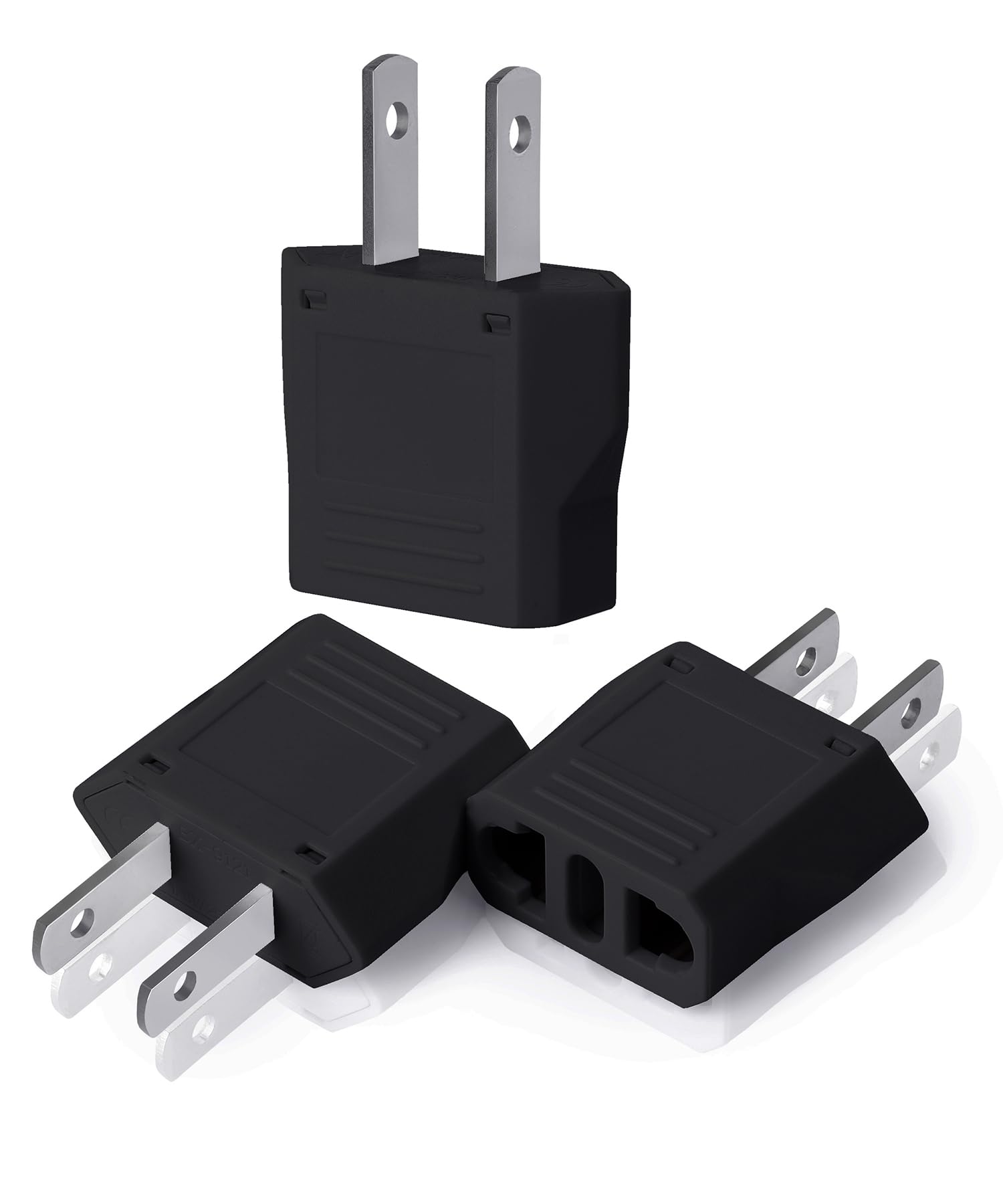 Bates  Europe To Us Plug Adapter, 3 Pack, Black, European To Us Plug Adapter, Eu To Us Plug Adapter, Adapter Europe To Usa, Uk T