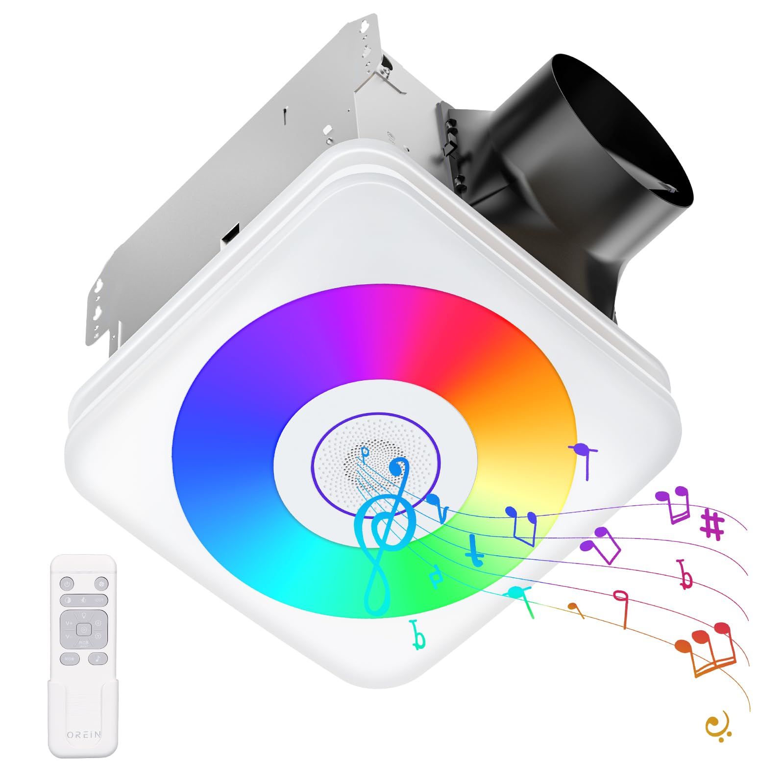 Orein Ol005 Bathroom Fan With Bluetooth Speaker, 110/160 Cfm 1.0 Sone Bathroom Exhaust Fan With Light, 40W Bathroom Fan With Lig