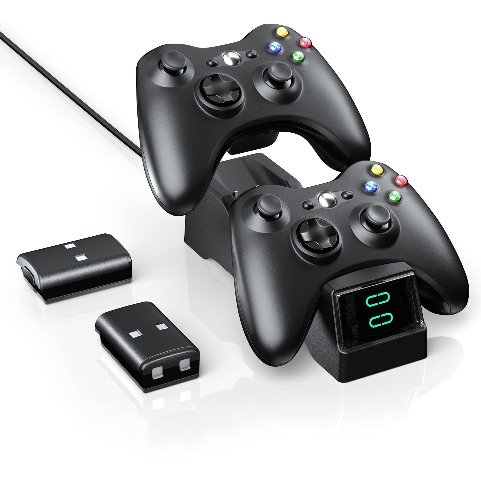 Controller Charger Station For Xbox 360,Boffo Dual Charging Dock With 2Pcs 1200Mah Rechargeable Battery Packs And A Charging Cab