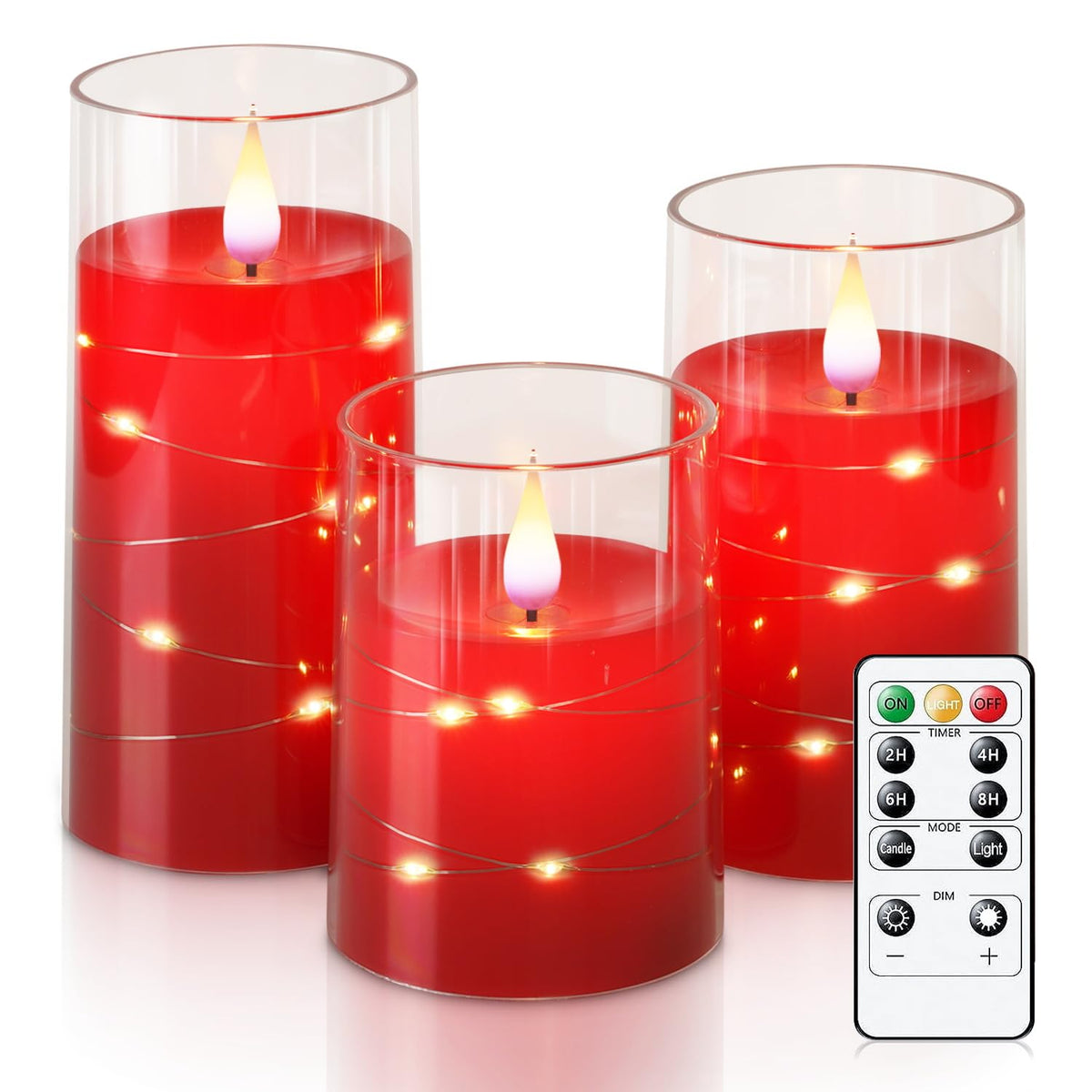 Homemory Flickering Flameless Candles With String Lights, Battery Operated Candles, Embedded String Lights Led Candles, Unbreaka