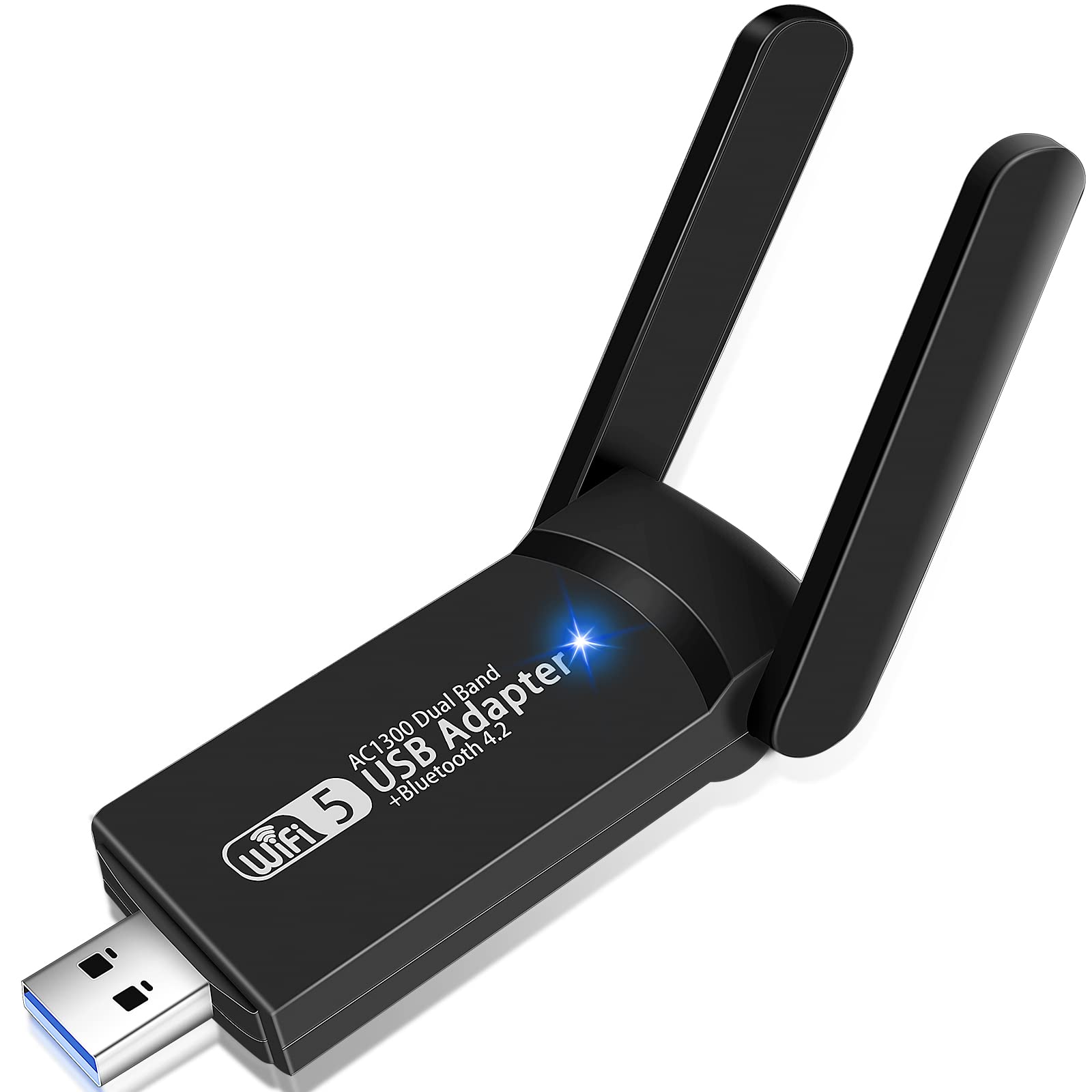 Usb Wifi Bluetooth Adapter, 1300Mbps Dual Band 2.4/5Ghz Wireless Network External Receiver, Mini Wifi Dongle For Pc/Laptop/Deskt