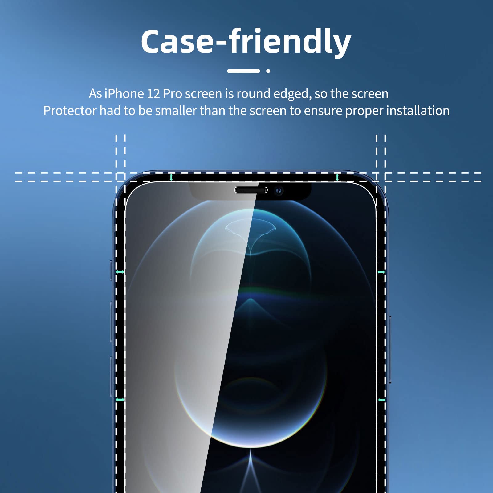 New'C 4 Pack, 2 Pack Screen Protector For Iphone 12 Pro + 2 Pack Camera Lens Protector, Sensor Protection,Case Friendly Tempered