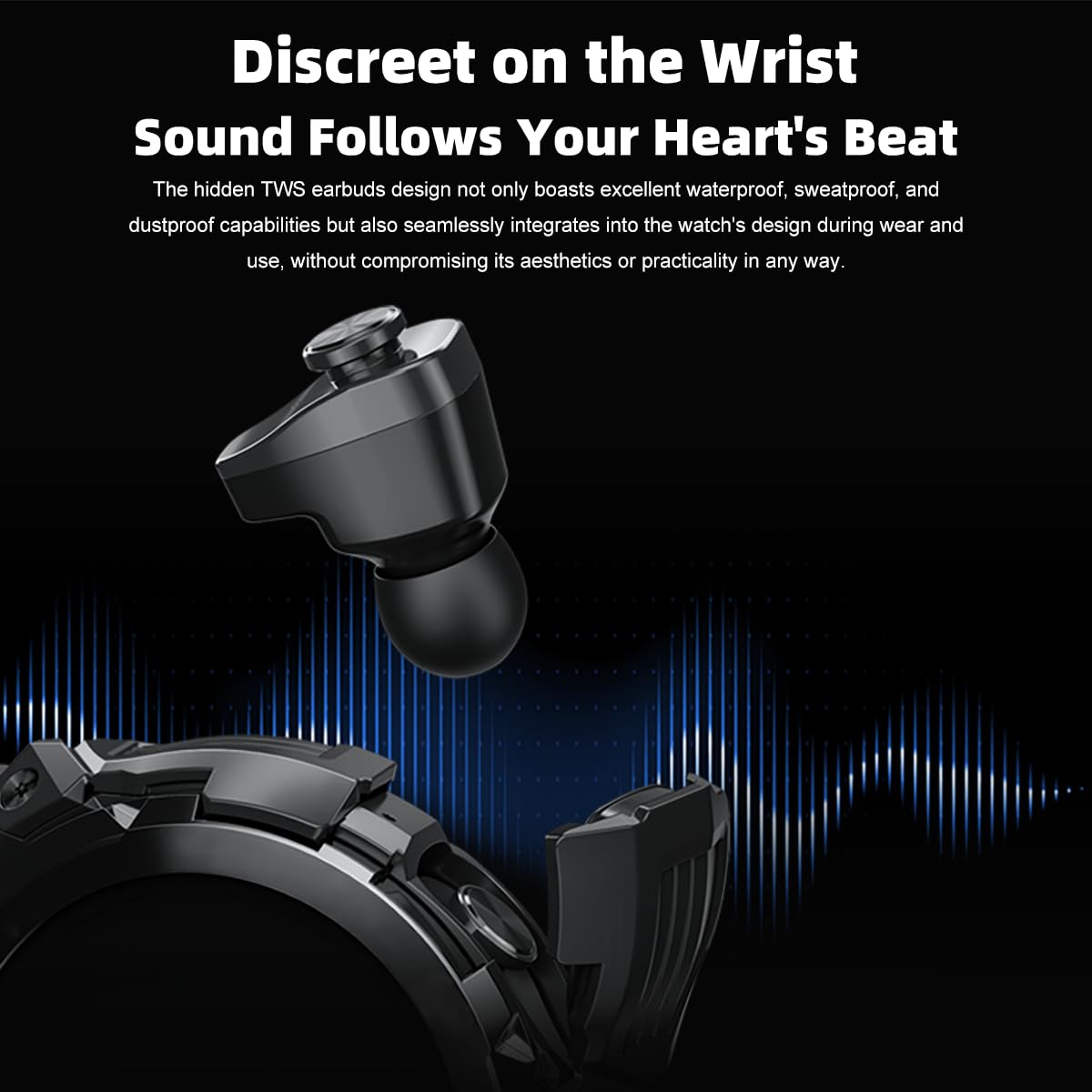 Fanchengzi Military Smart Watch With Earbuds For Men, Bluetooth Calling Can Answer And Make Calls, Ip67 Waterproof Fitness Smart