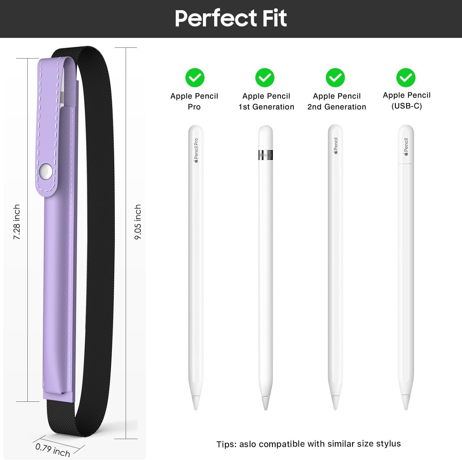 MoKo Pencil Holder for Apple Pencil Pro, Apple Pencil 1st/2nd Generation, Apple Pencil (USB C), PU Leather iPad Pencil Sleeve Pouch with Buckle & Elastic Band Attach to iPad Case, Taro Purple